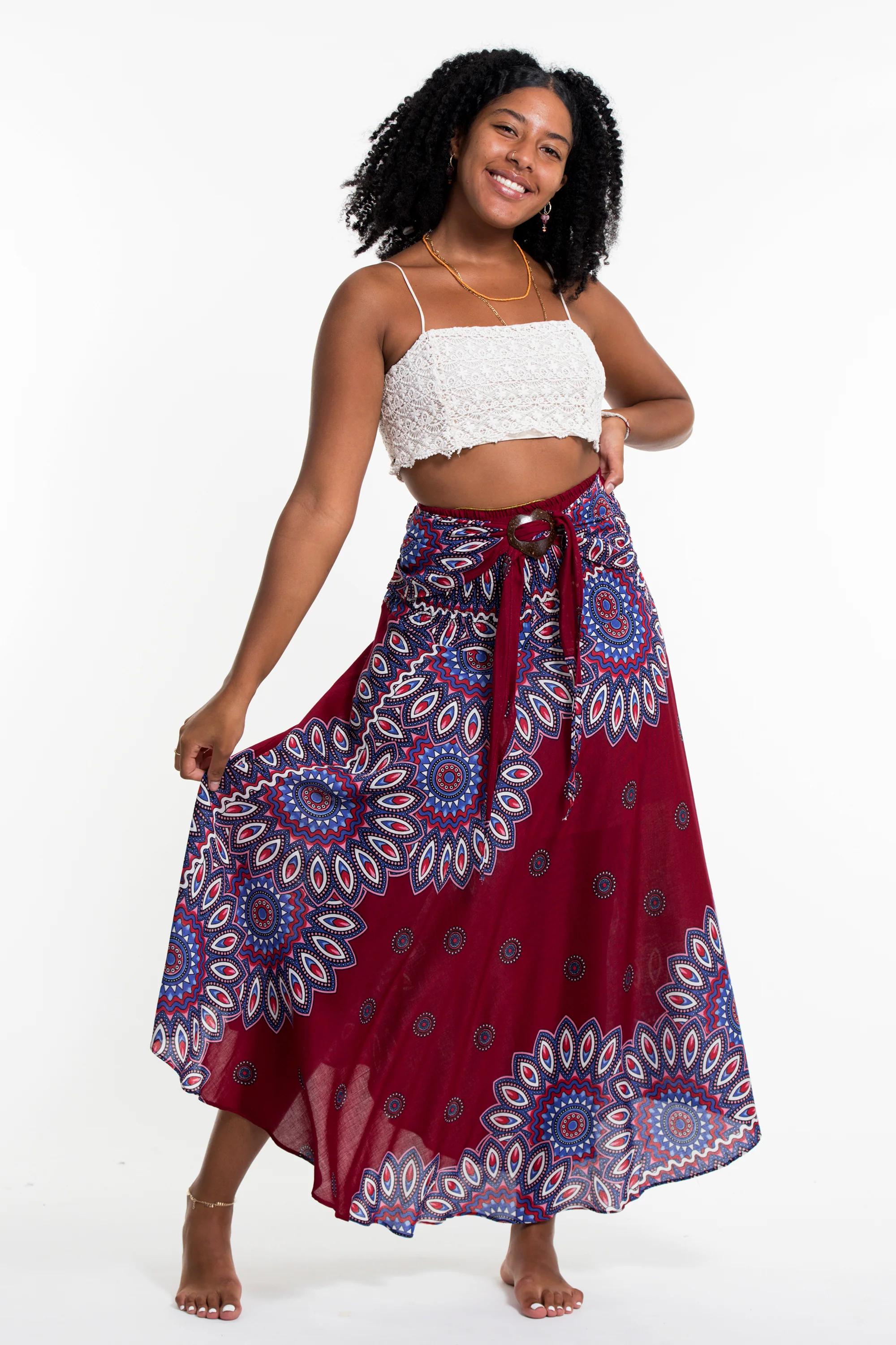 Mandalas Handkerchief Midi Skirt in Red - Image 5