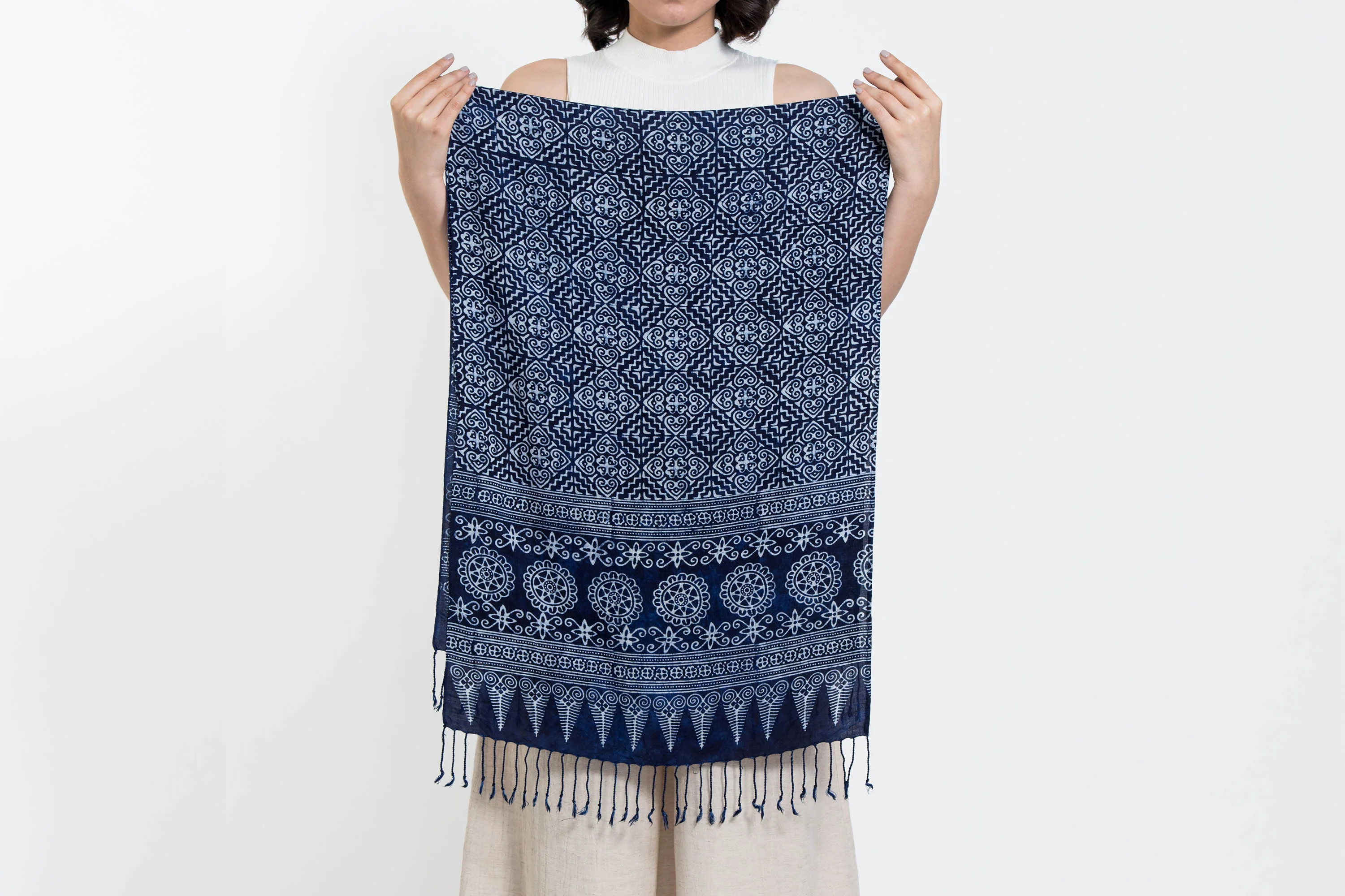 Mandalas Print Hmong Indigo Batik Shawl Scarf - Image 2