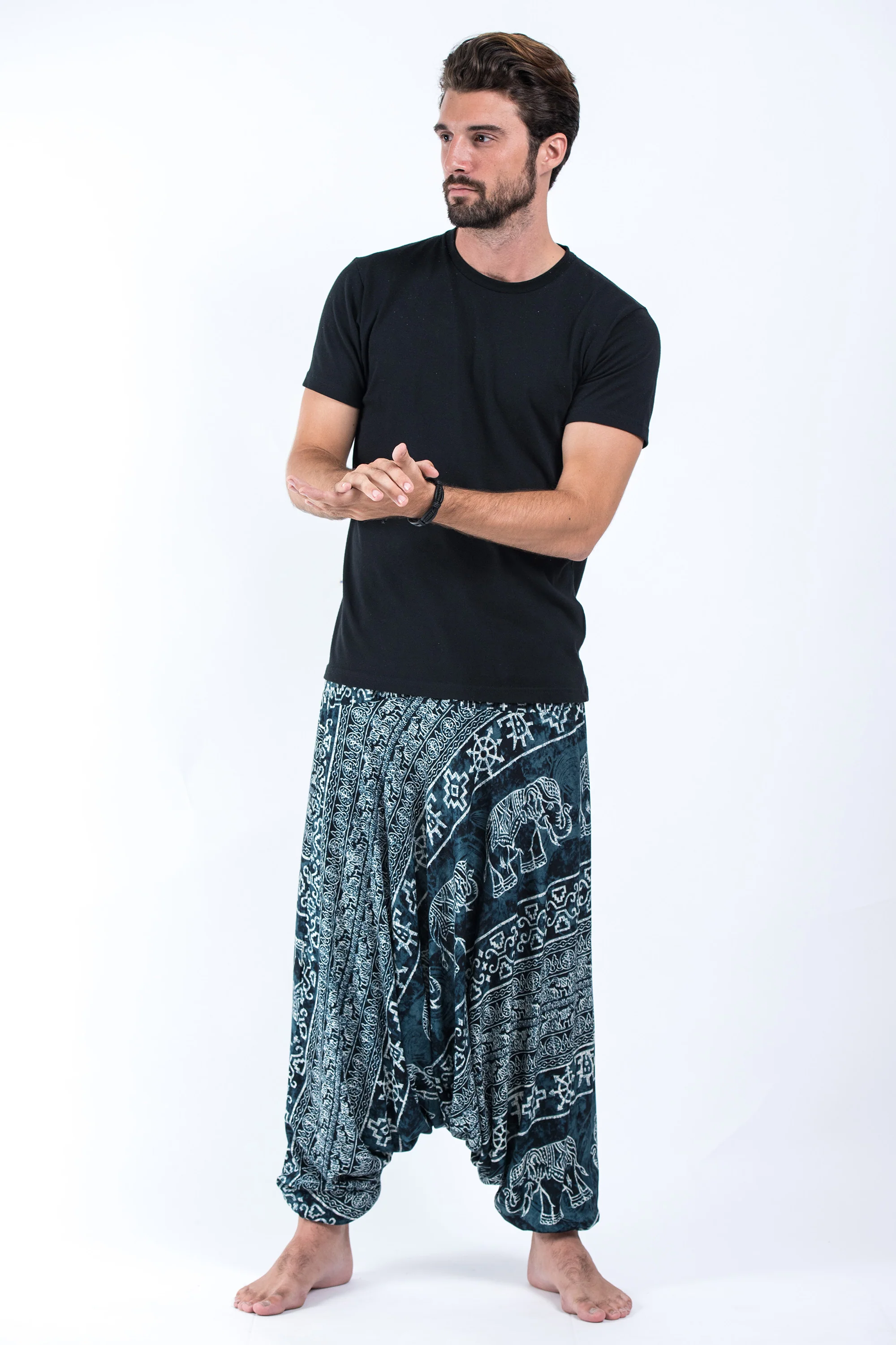 Marble Elephant Drop Crotch Men's Elephant Pants in Black - Image 4