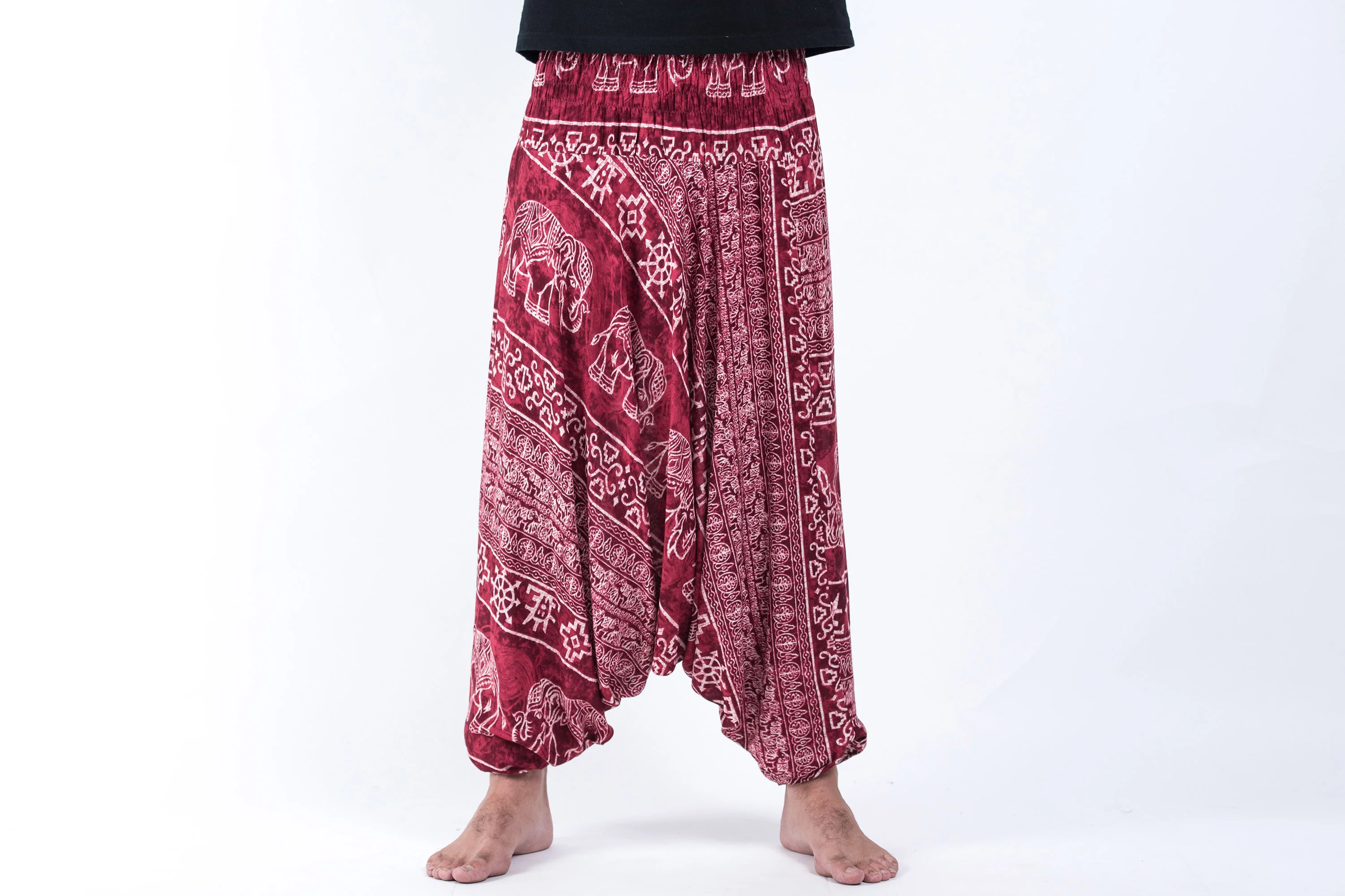 Marble Elephant Drop Crotch Men's Elephant Pants in Red - Image 2