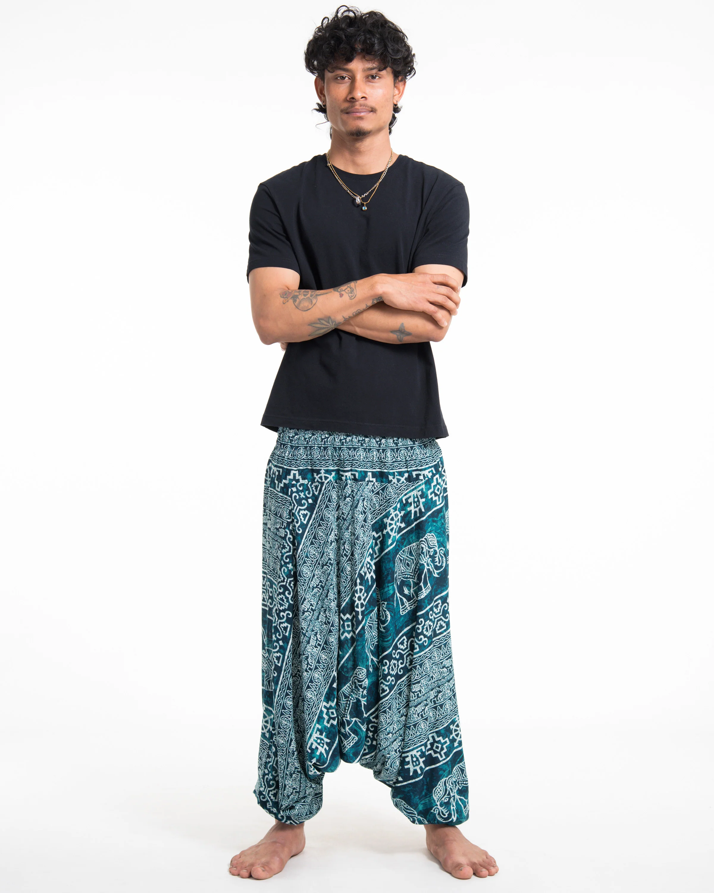 Marble Elephant Drop Crotch Men's Elephant Pants in Turquoise - Image 3