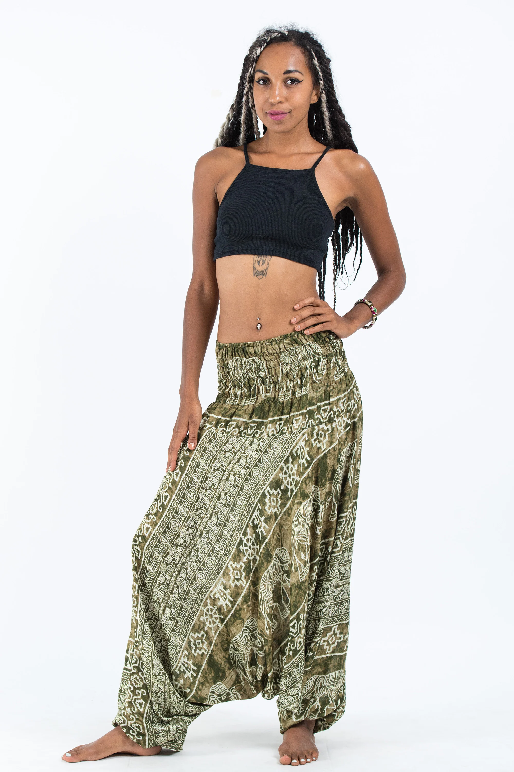 Marble Elephant 2-in-1 Jumpsuit Elephant Pants in Olive - Image 5