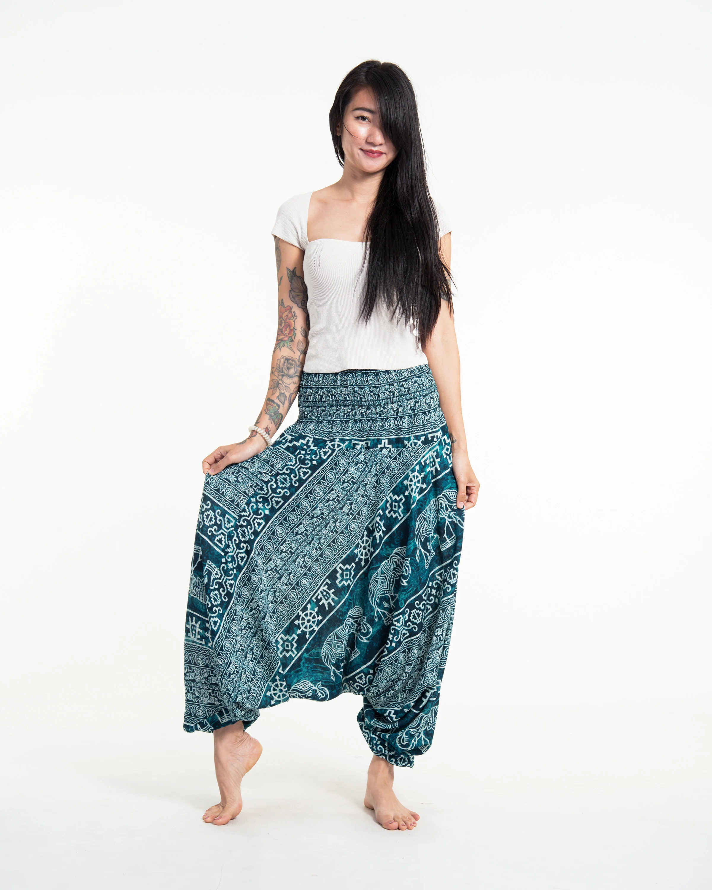 Marble Elephant 2-in-1 Jumpsuit Elephant Pants in Turquoise