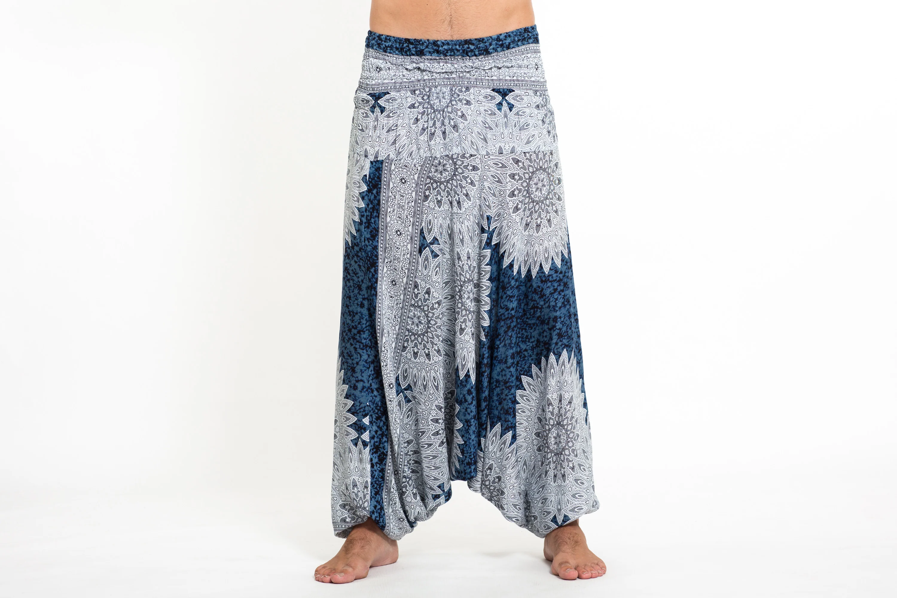 Marble Mandalas Drop Crotch Men's Harem Pants in Indigo - Image 2
