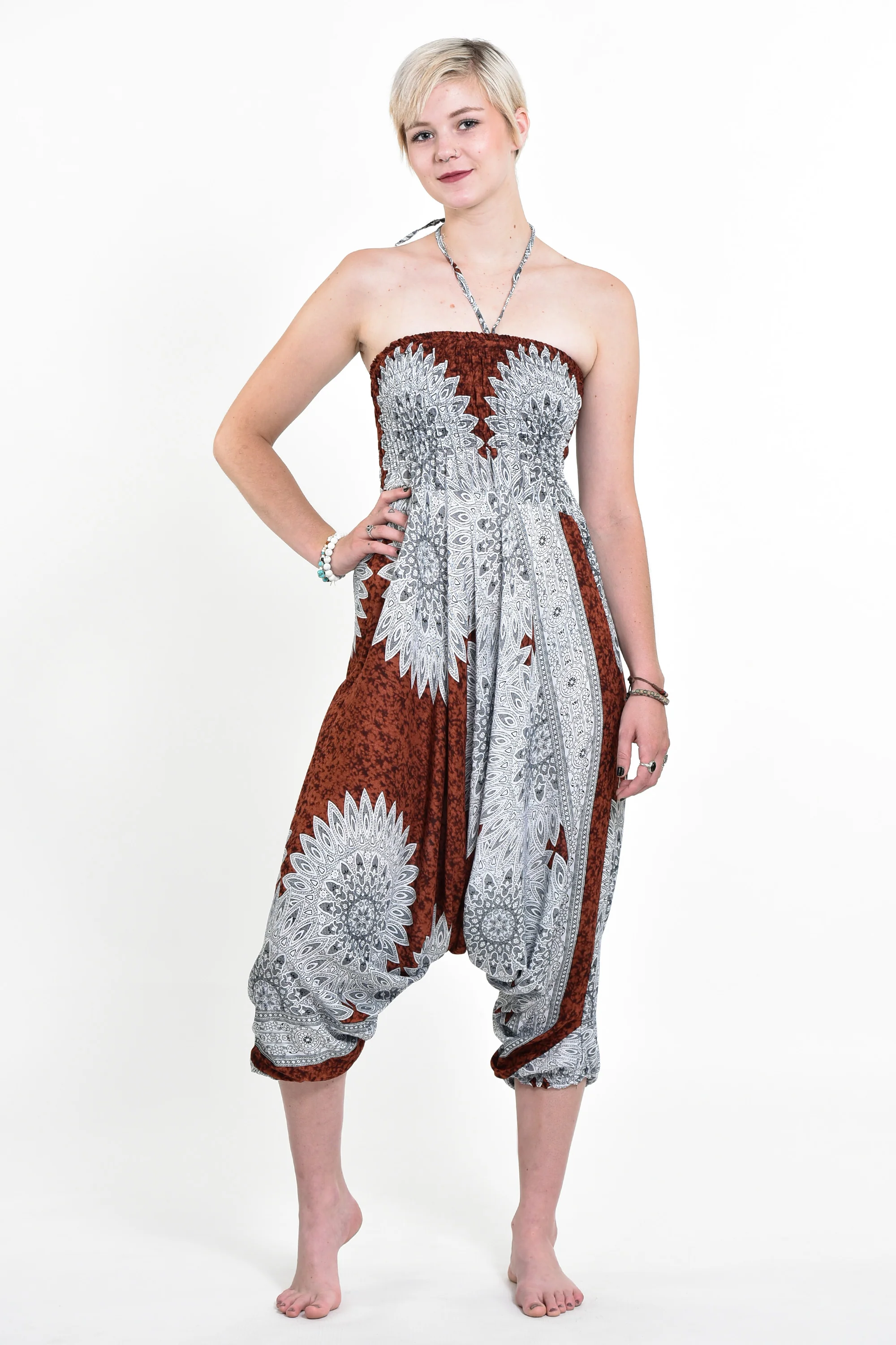 Marble Mandalas 2-in-1 Jumpsuit Harem Pants in Brown - Image 5