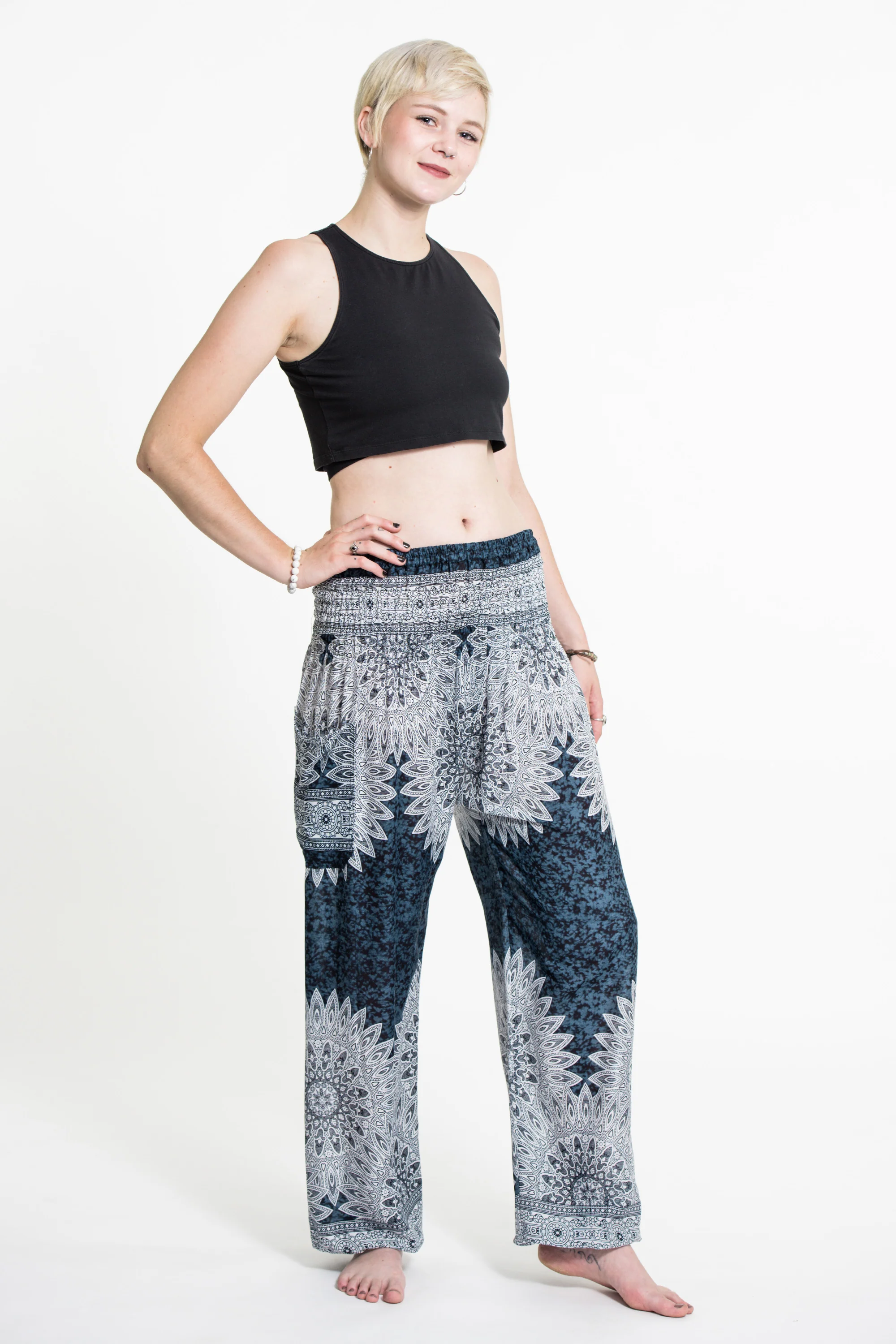 Marble Mandalas Women's Harem Pants in Indigo - Image 3
