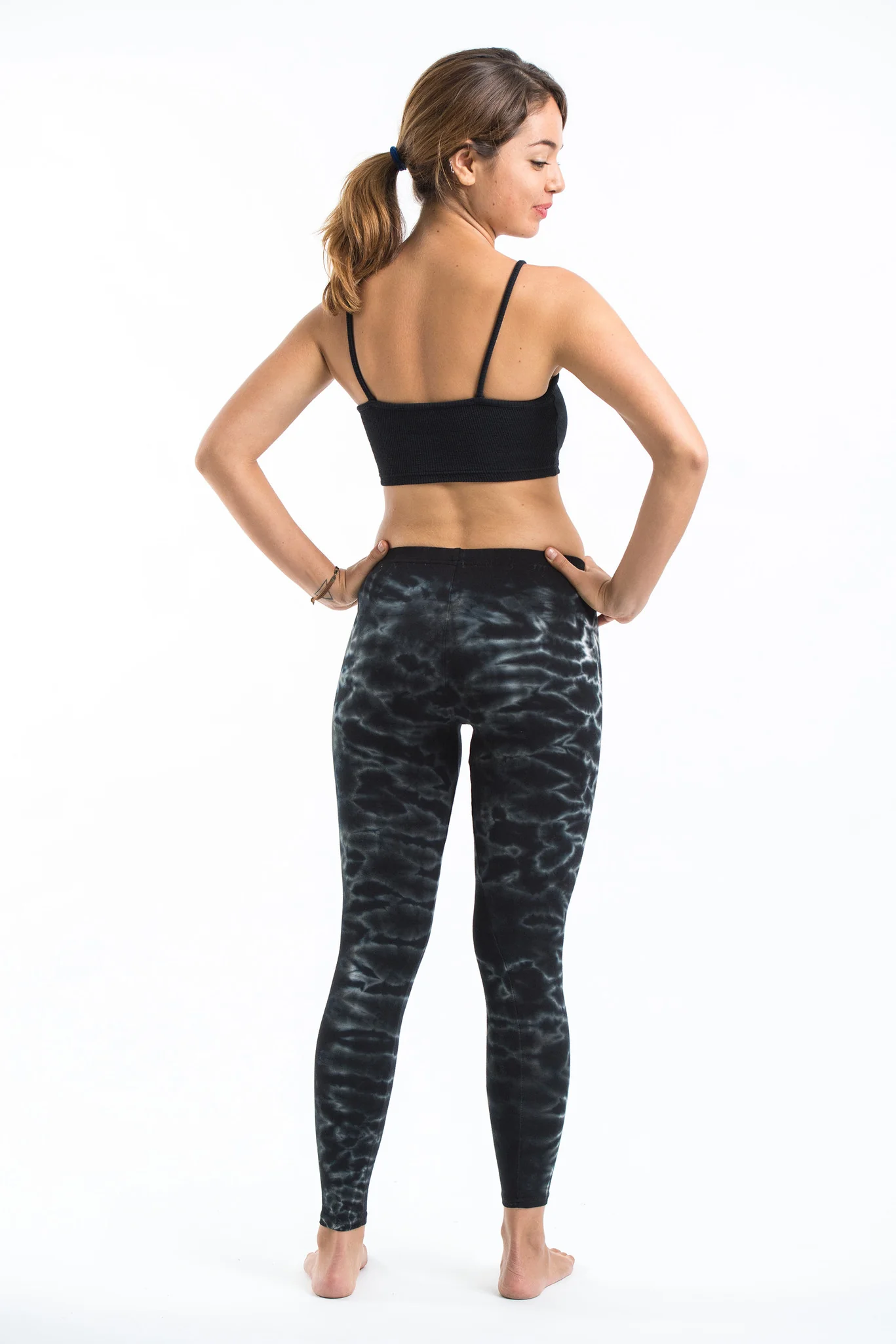 Marble Tie Dye Cotton Leggings in Black - Image 4