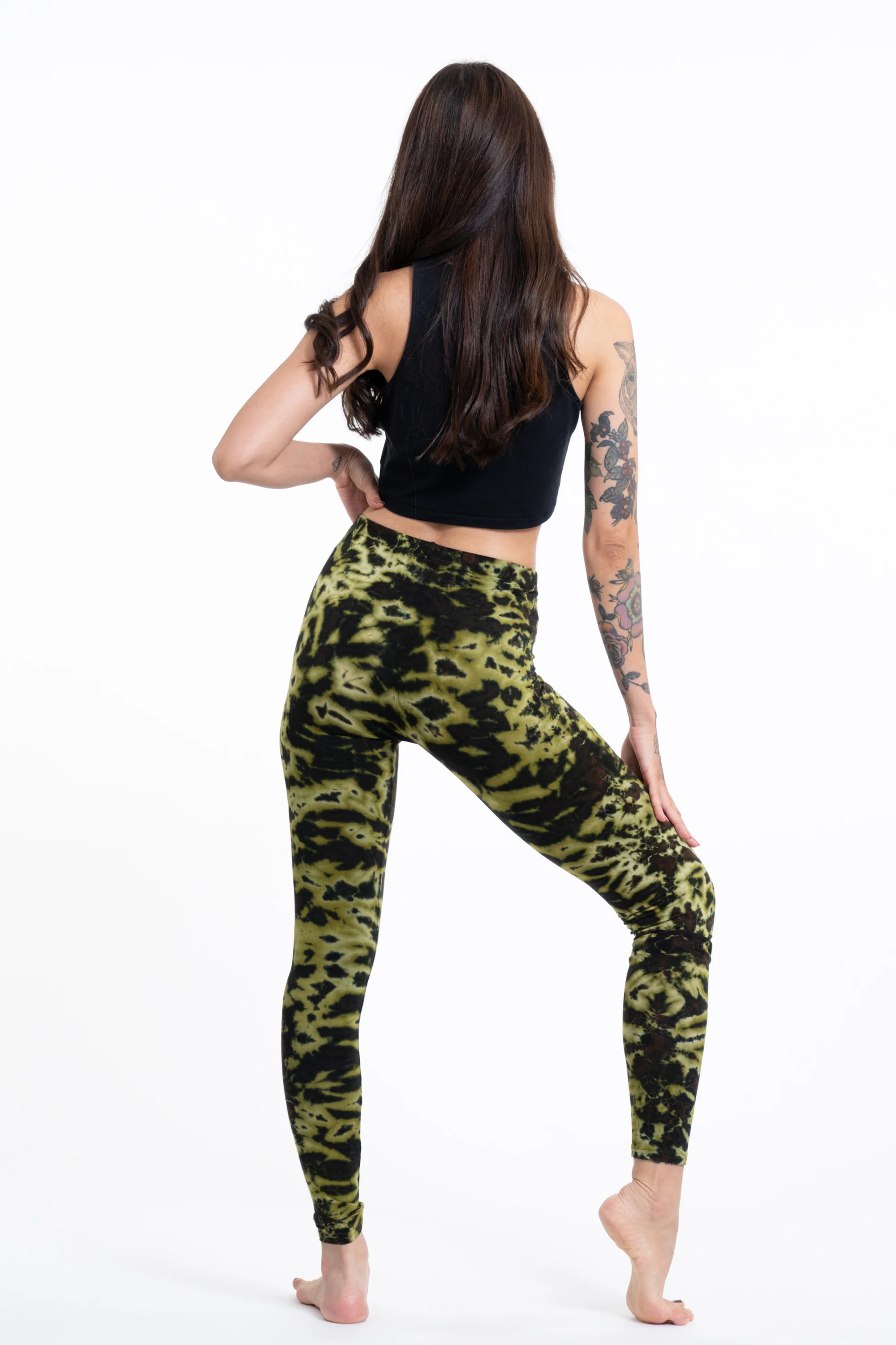 Marble Tie Dye Cotton Leggings in Olive - Image 4