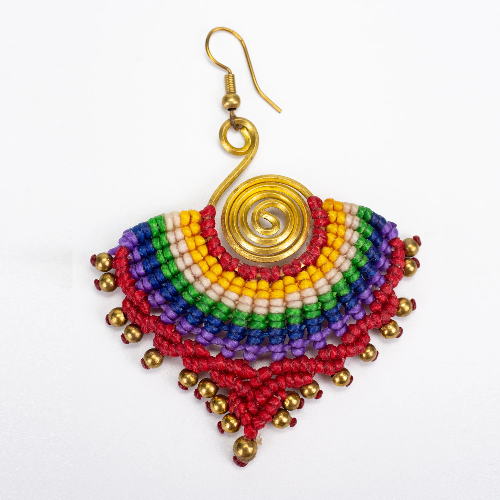 Maroon Rainbow Waxed String Spiral Brass Earrings - Image 3