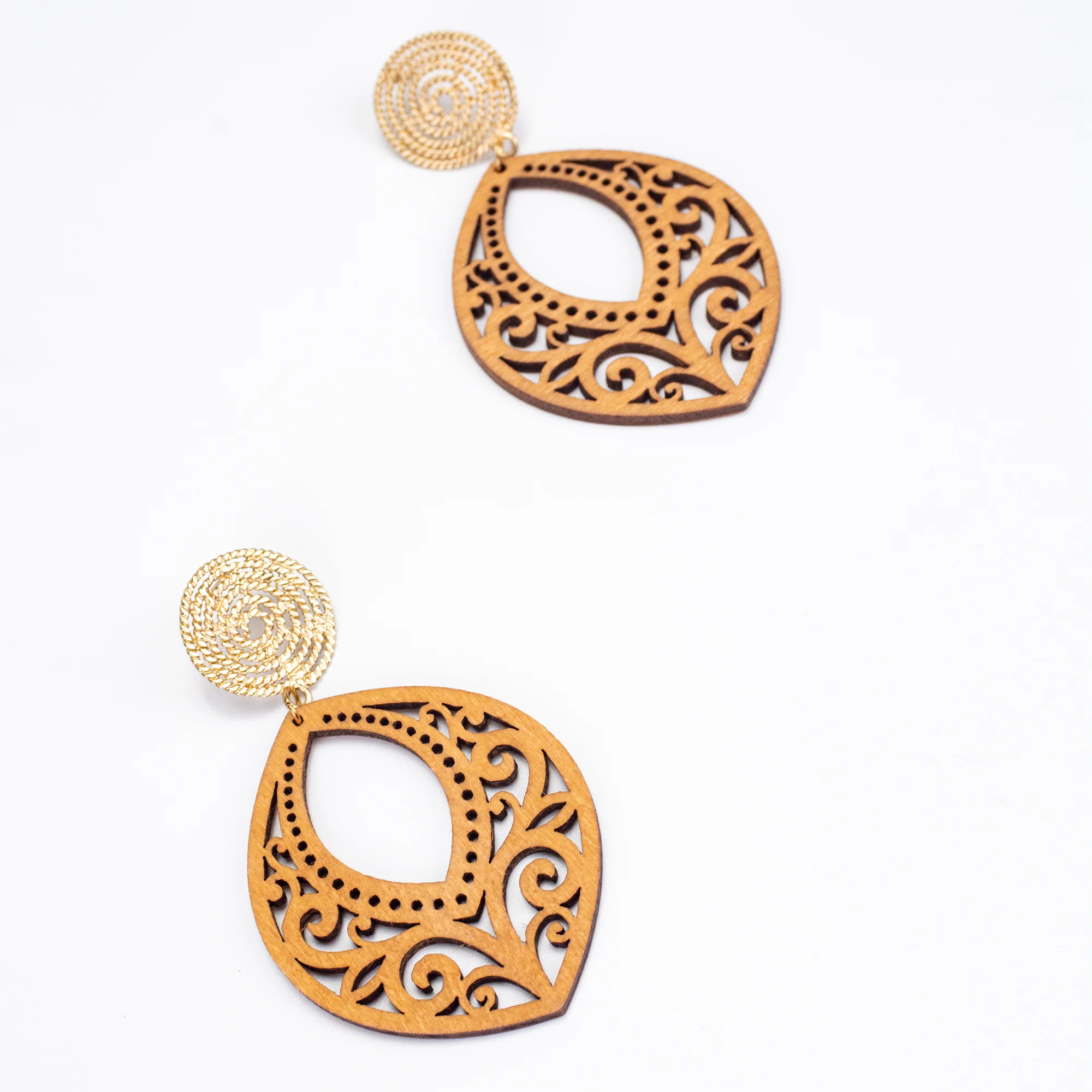 Marquise Carved Wood Earrings - Image 2
