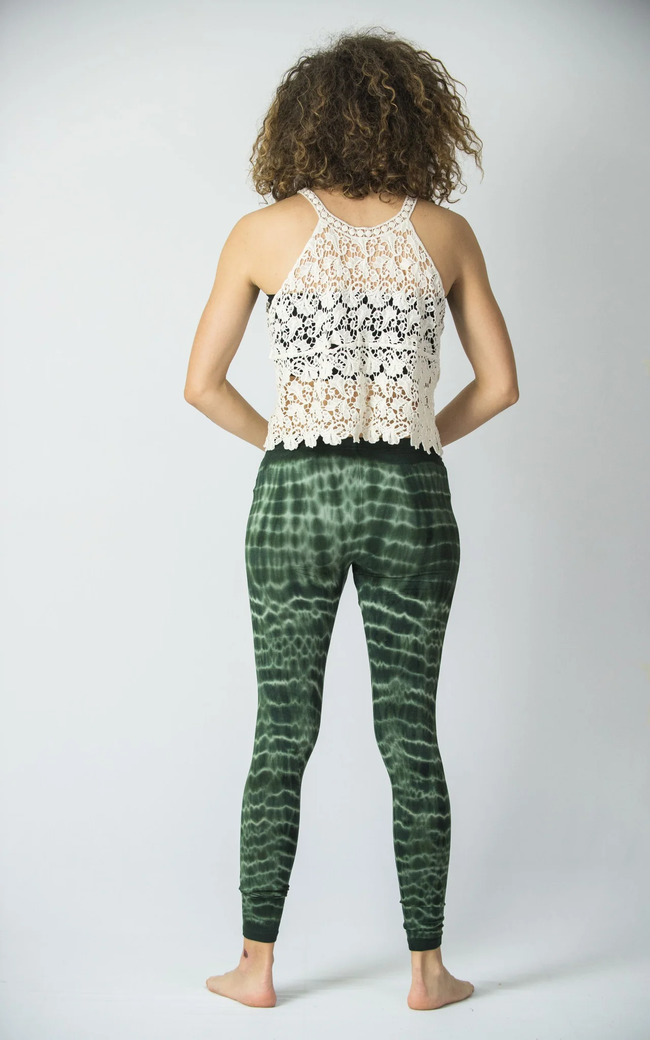 Melting Stripes Tie Dye Cotton Leggings in Green - Image 3