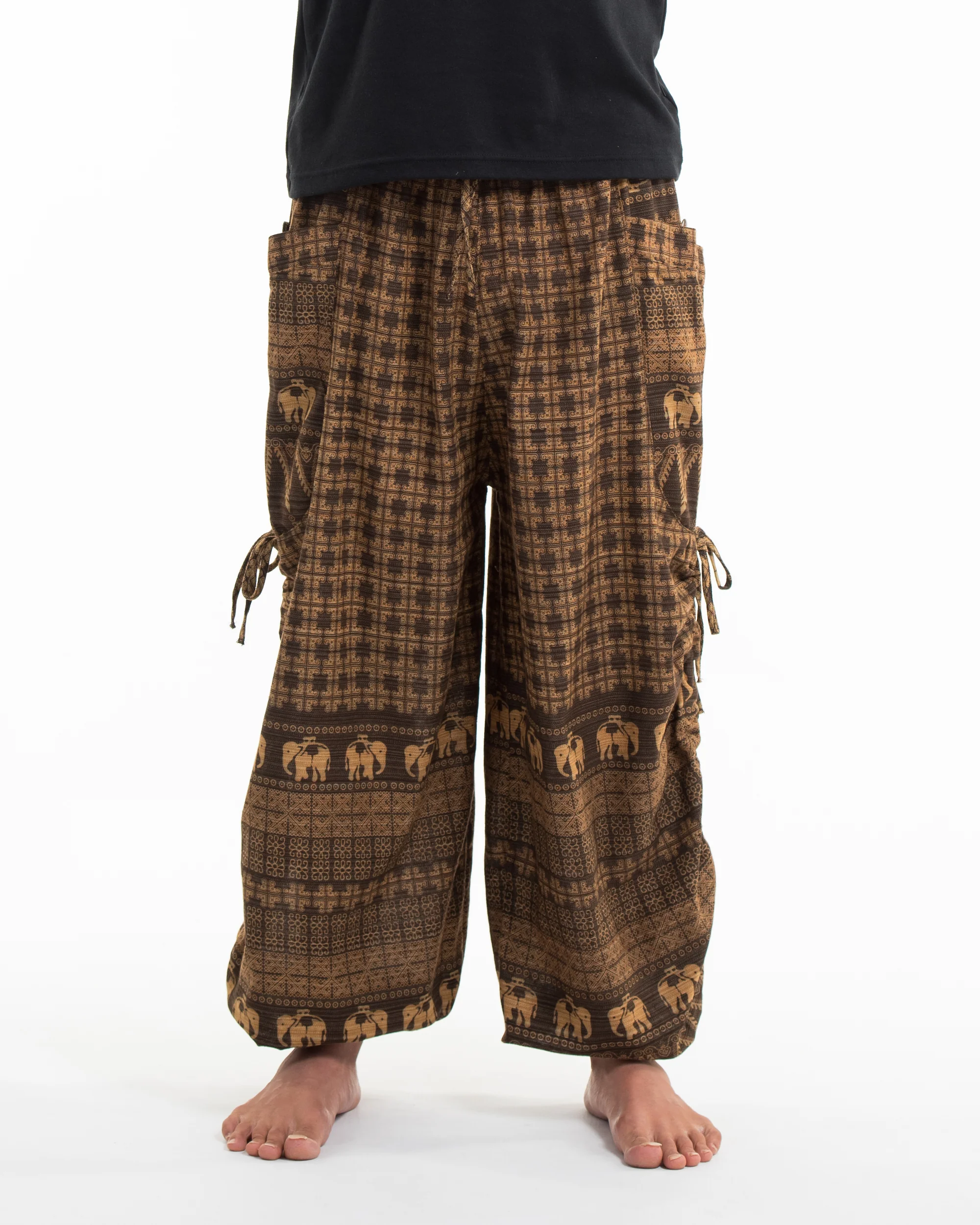 Men's Hill Tribe Cotton Elephant Pants in Brown - Image 2