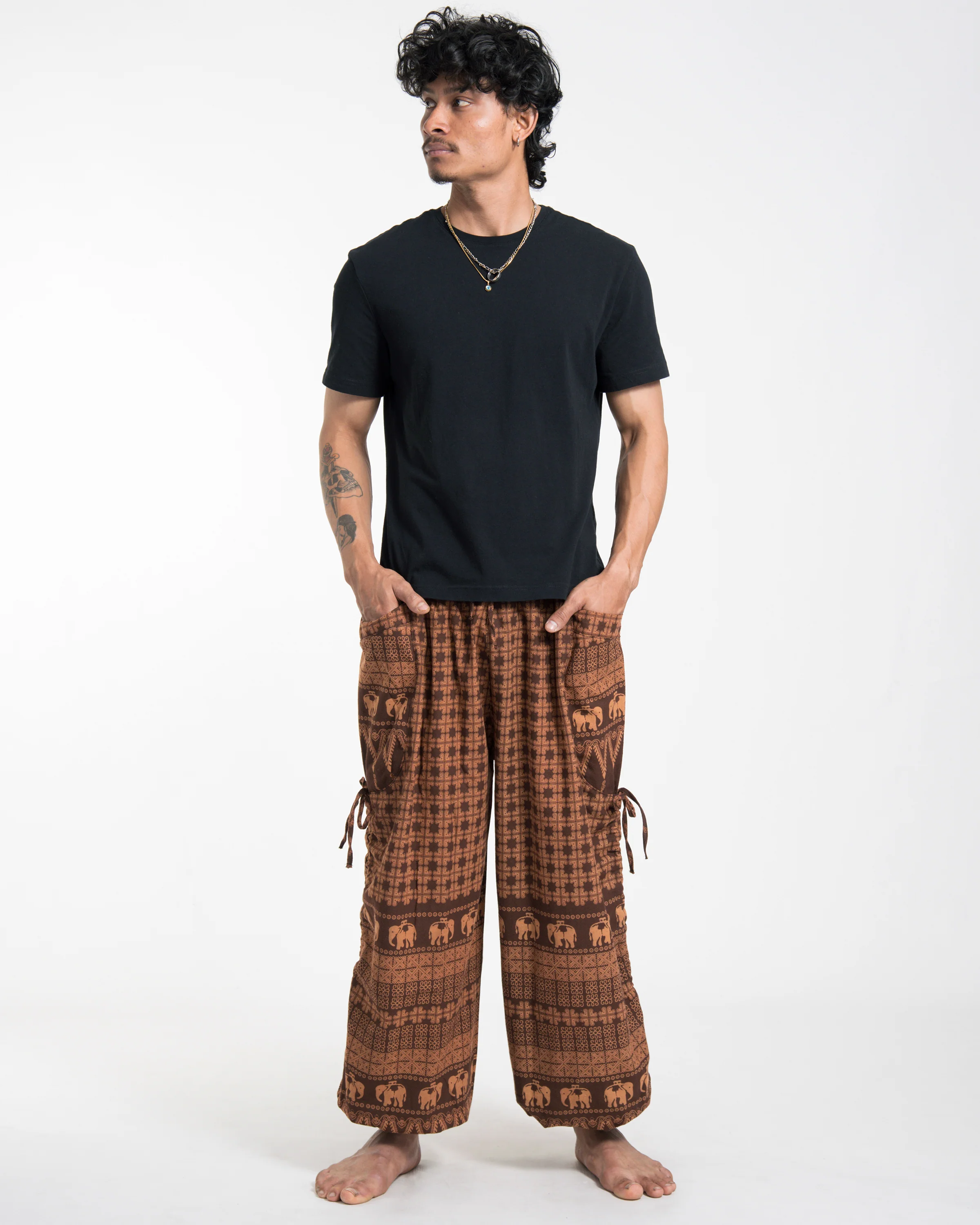 Men's Hill Tribe Cotton Elephant Pants in Brown - Image 6