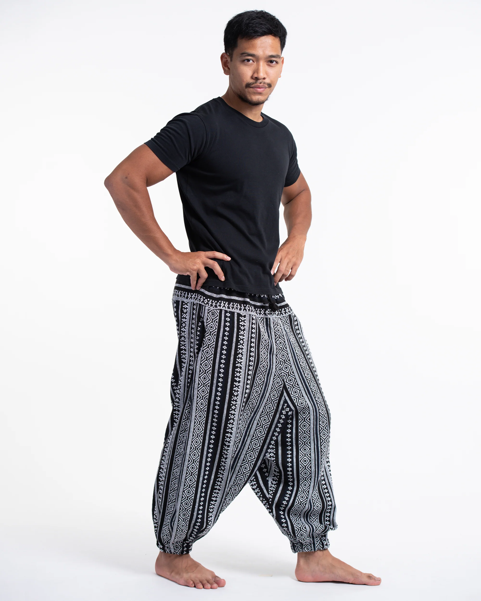 Men's Hill Tribe Low Cut Balloon Pants In Black White - Image 3