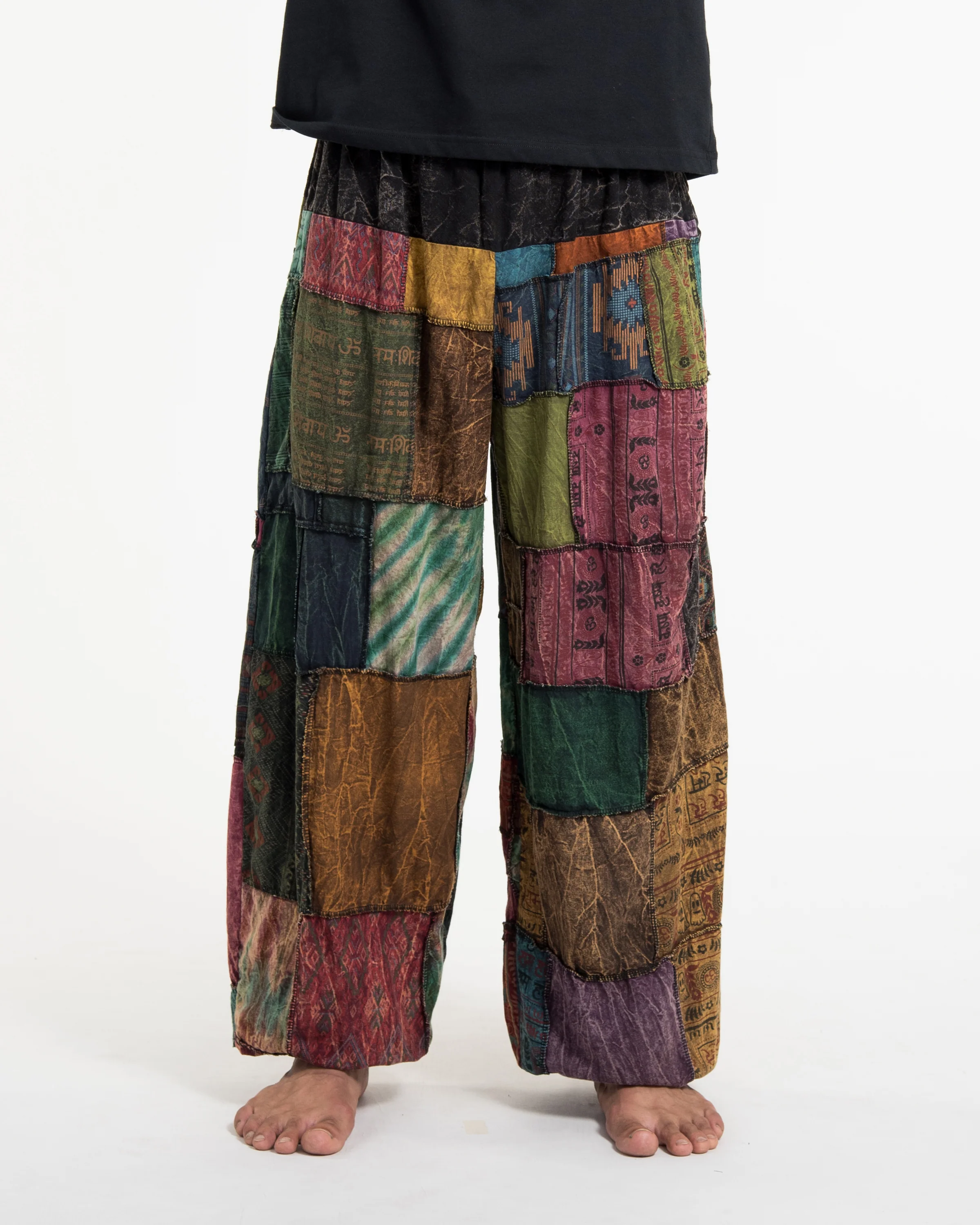 Men's Patchwork Stone Washed Balloon Cotton Pants in Black - Image 2