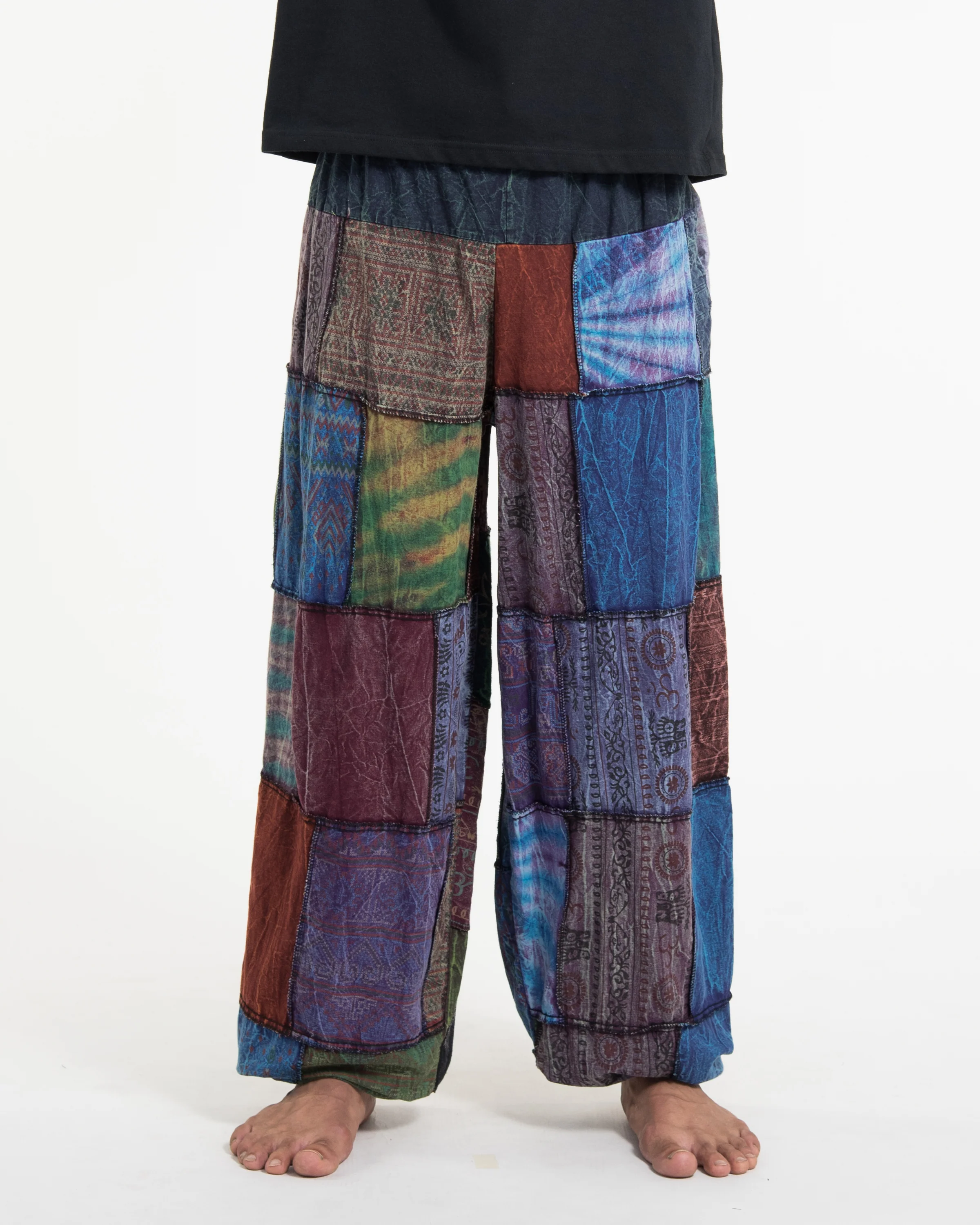Men's Patchwork Stone Washed Balloon Cotton Pants in Blue - Image 2