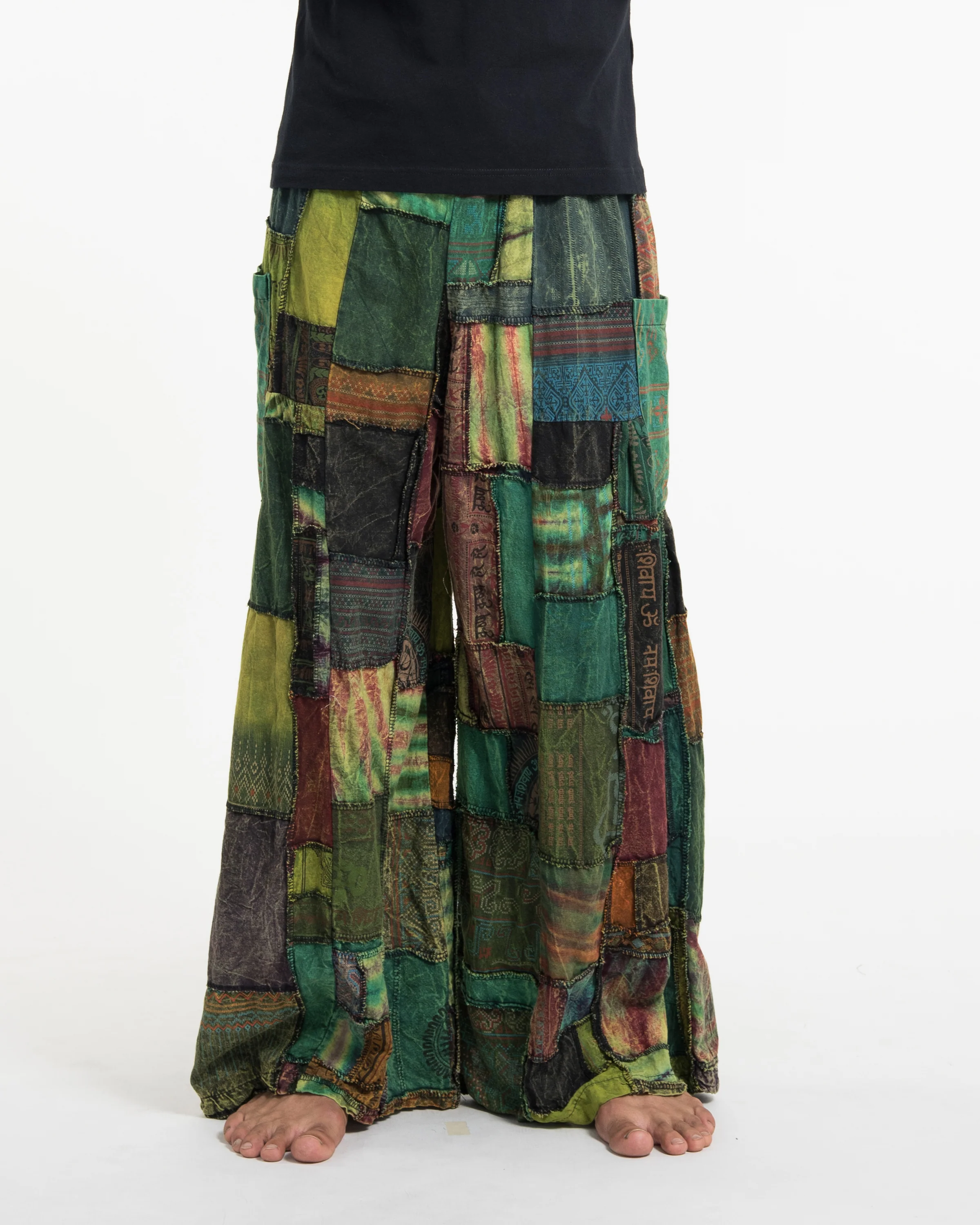 Men's Patchwork Stone Washed Wide Leg Cotton Pants in Dawn - Image 2
