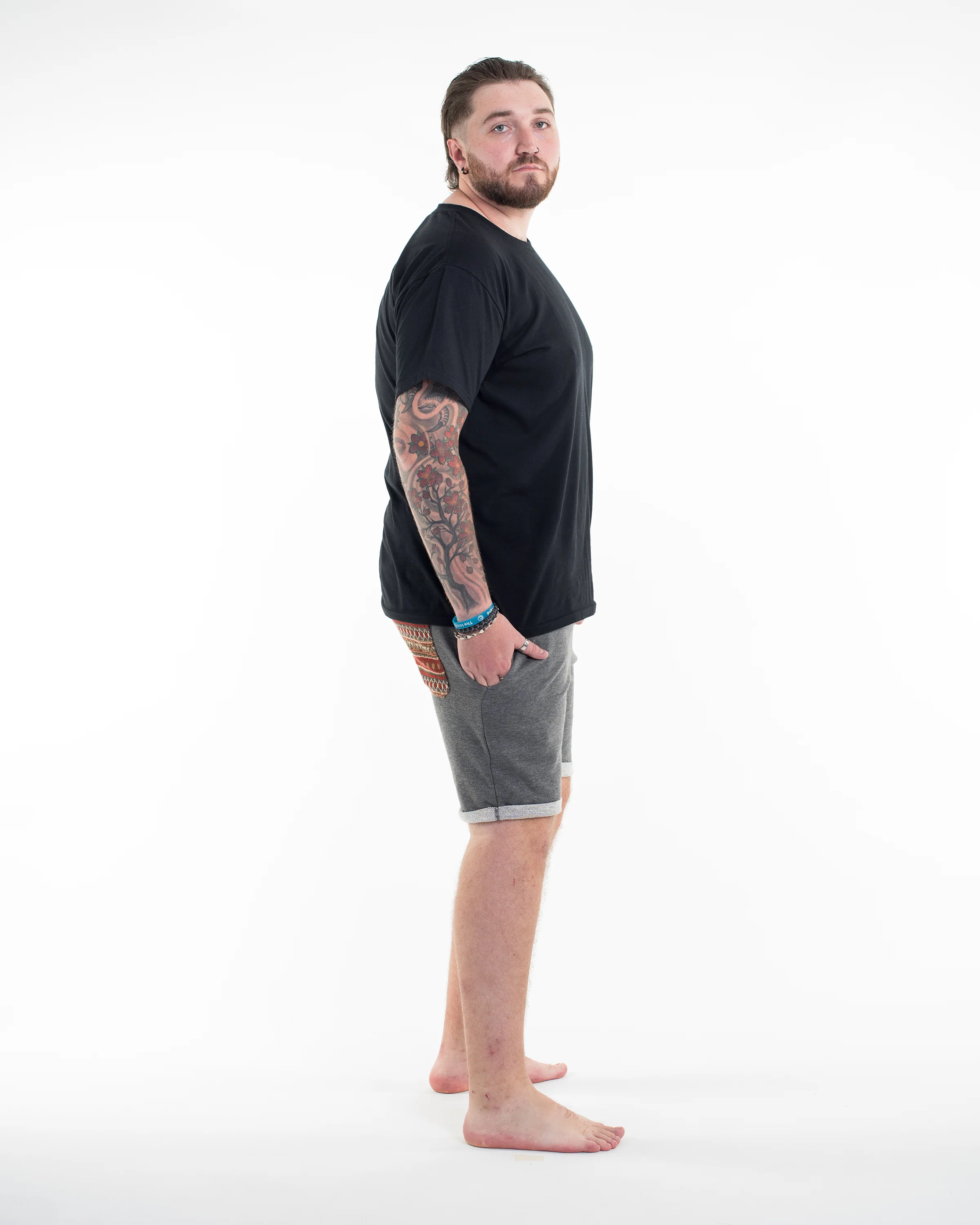 Men's Terry Shorts with Tribal Pockets in Black (Size M - XL) - Image 3