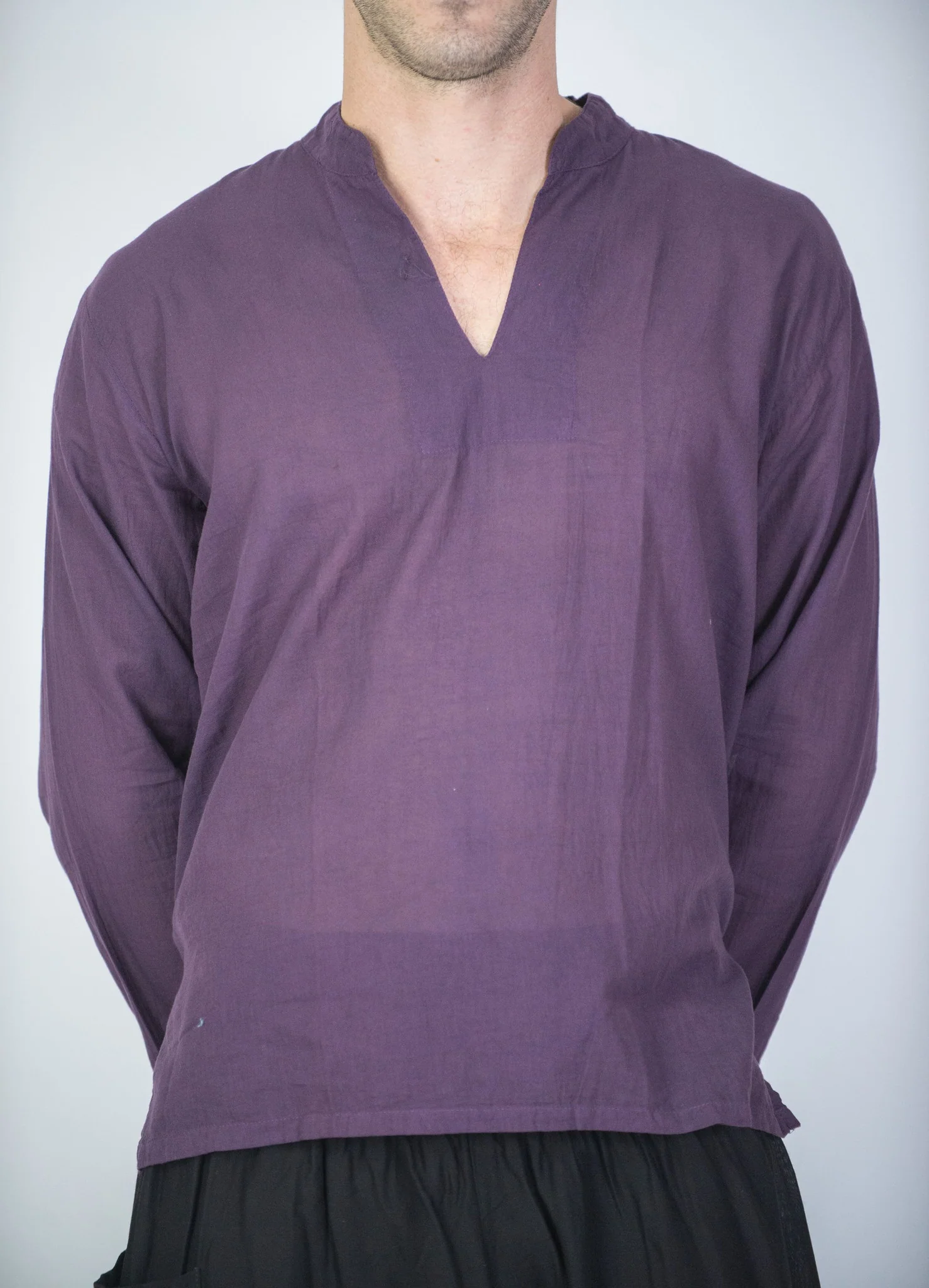 Mens Yoga Shirts Nehru Collared in Purple - Image 2