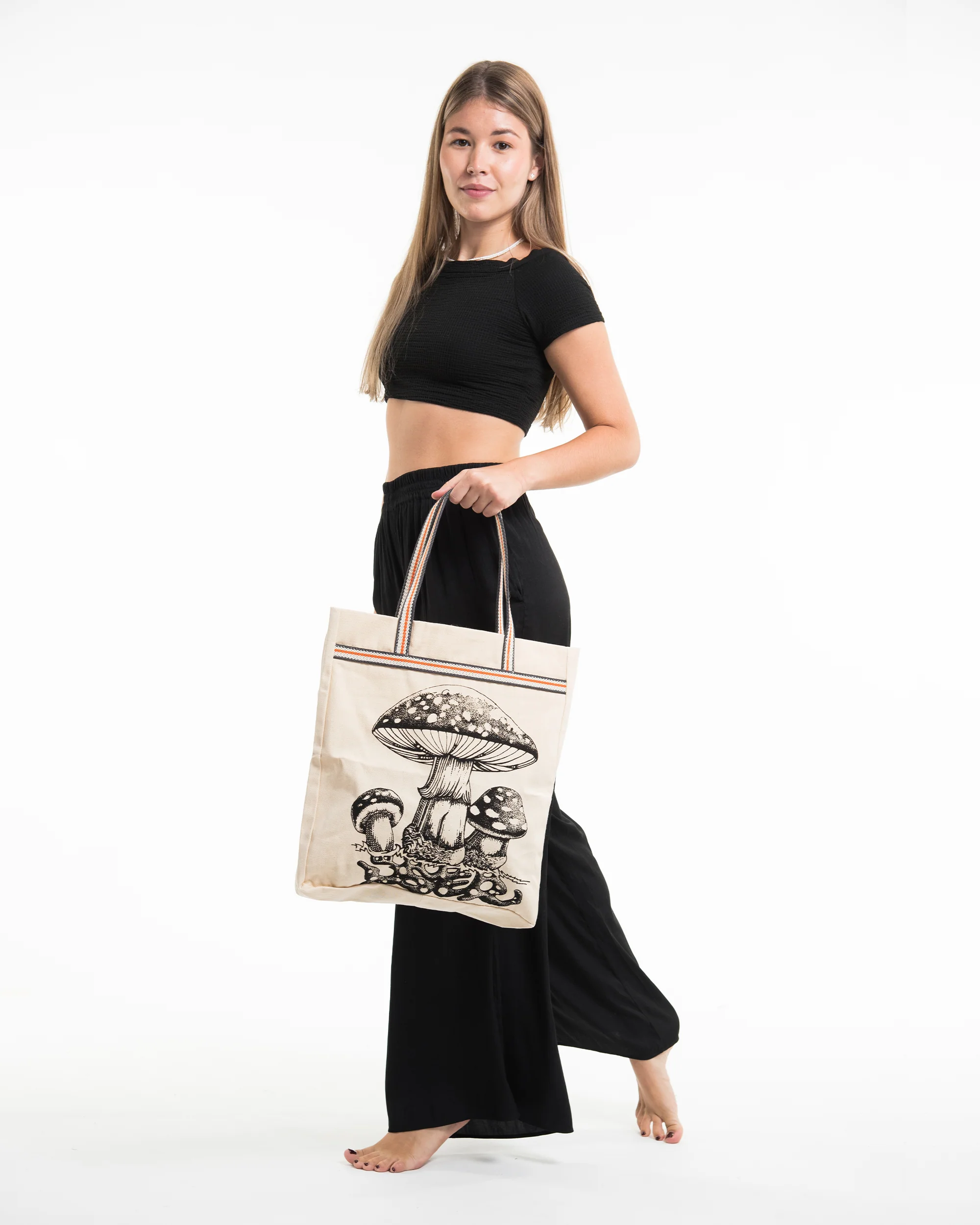 Mushrooms Canvas Everyday Tote Bag in Natural - Image 3