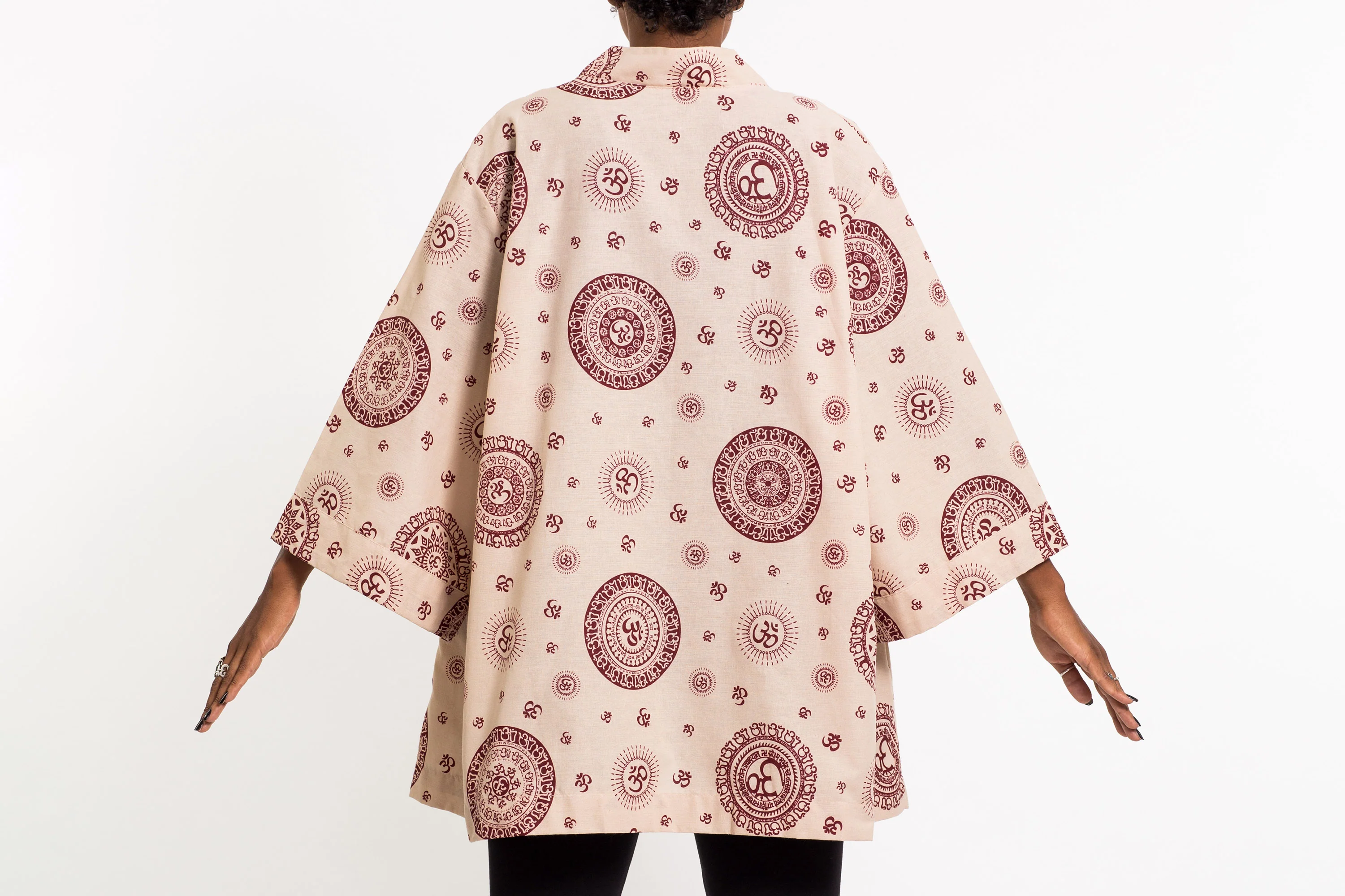 Ohm Print Cotton Kimono Cardigan in Cream - Image 3