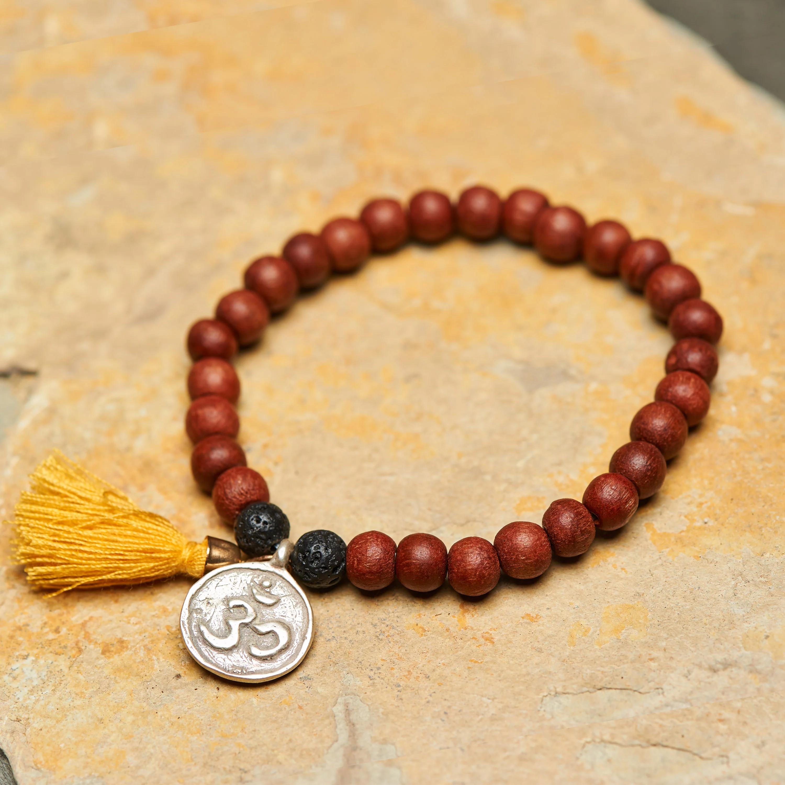 Ohm Silver Charm With Nepalese Budhi Wooden Beads Bracelet
