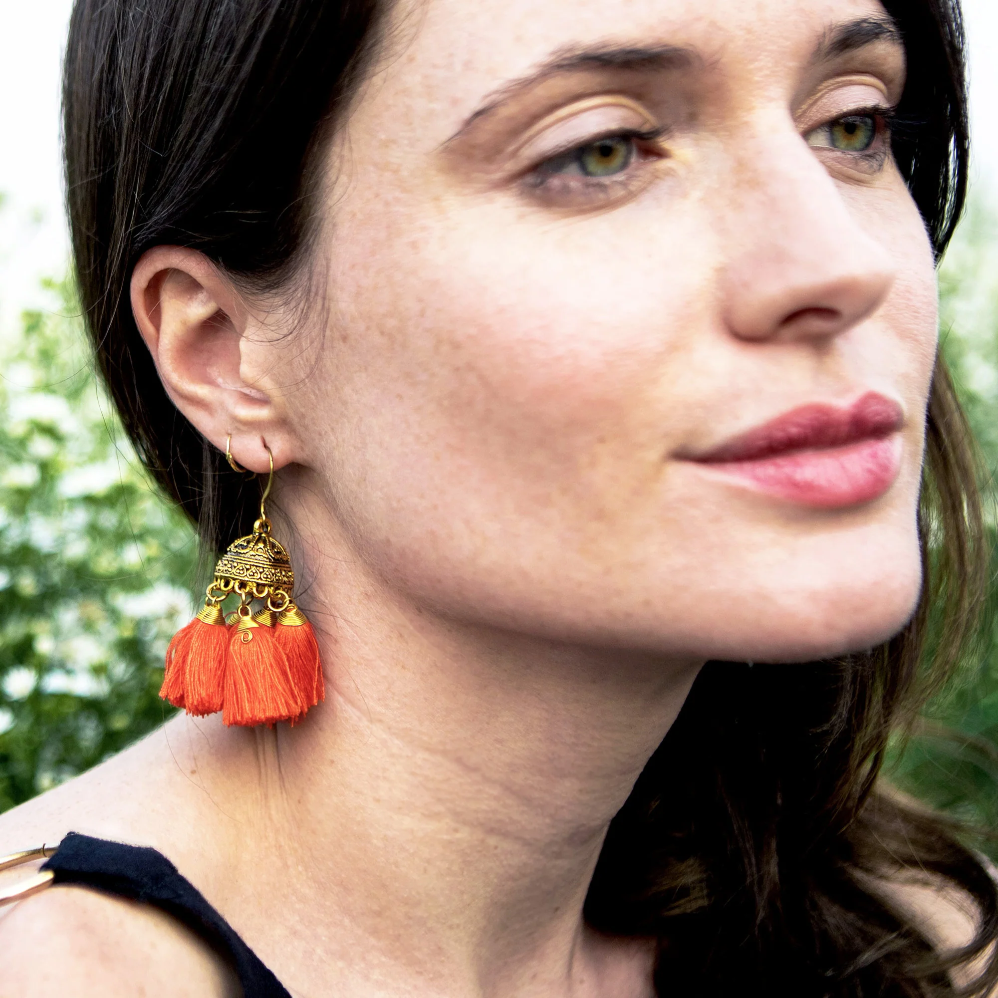 Orange Tassels Brass Earrings