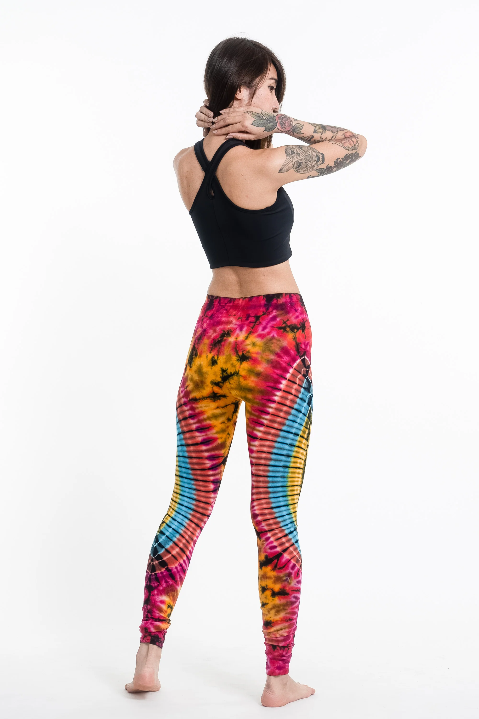 Oval Swirls Tie Dye Cotton Leggings in Pink Rainbow - Image 4