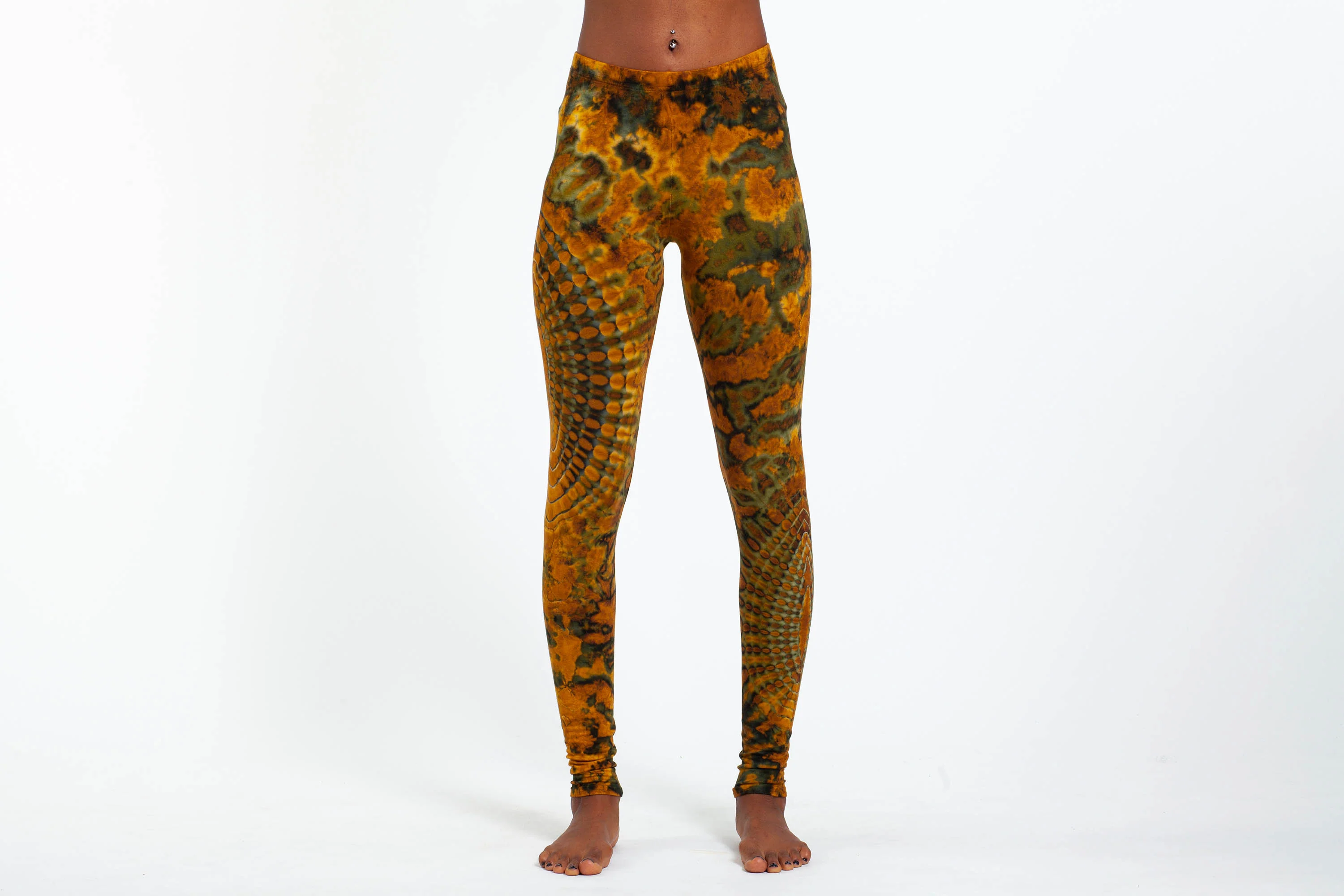 Oval Swirls Tie Dye Cotton Leggings in Yellow Gold - Image 2