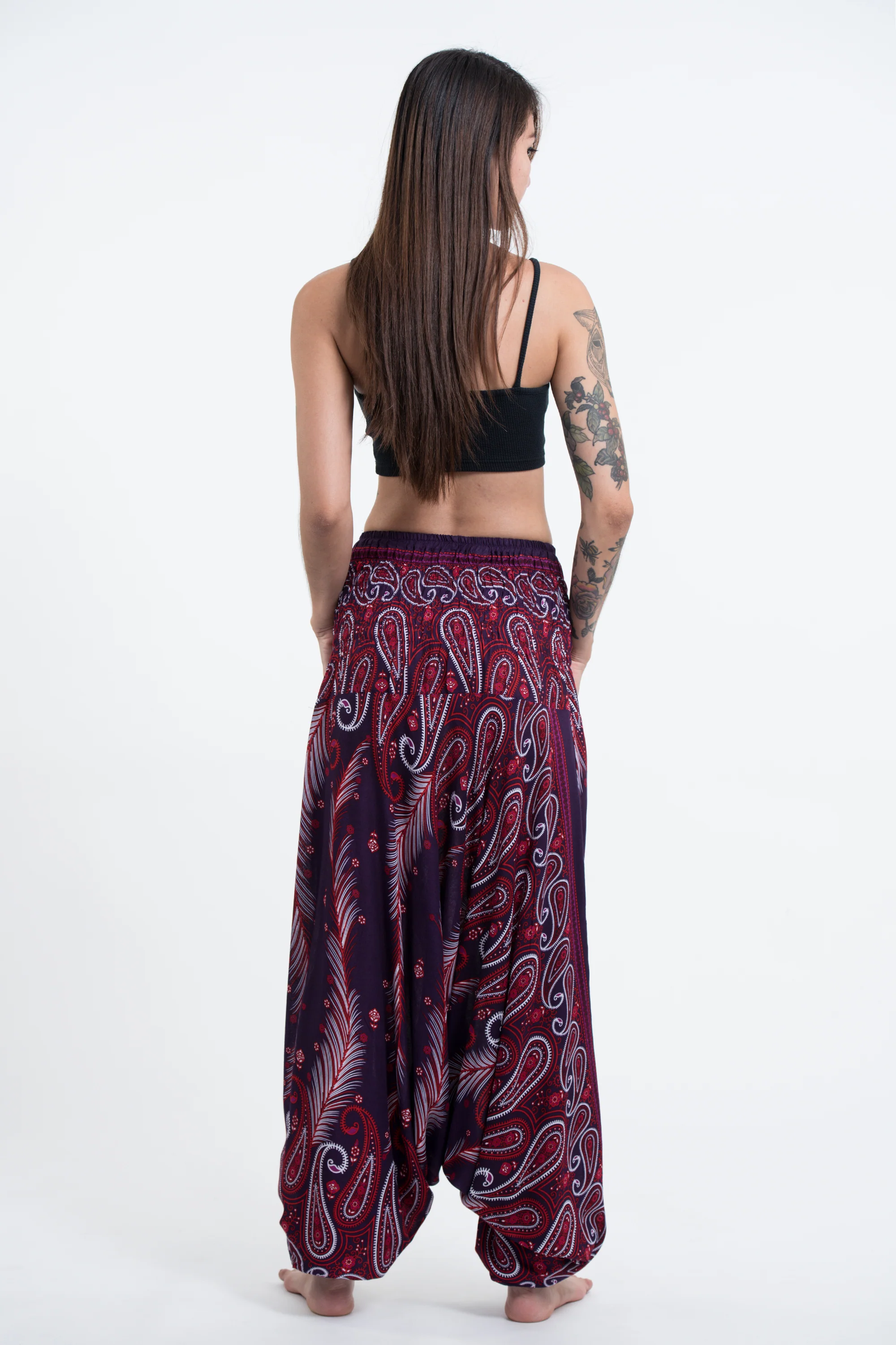 Paisley Feathers 2-in-1 Jumpsuit Harem Pants in Purple - Image 4