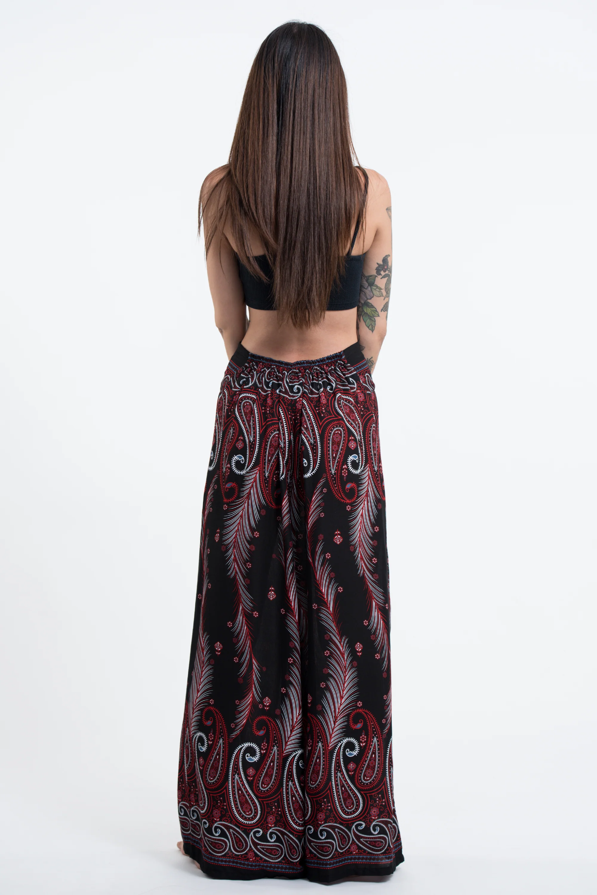 Paisley Feathers Palazzo Style Harem Pants in Black - Image 4