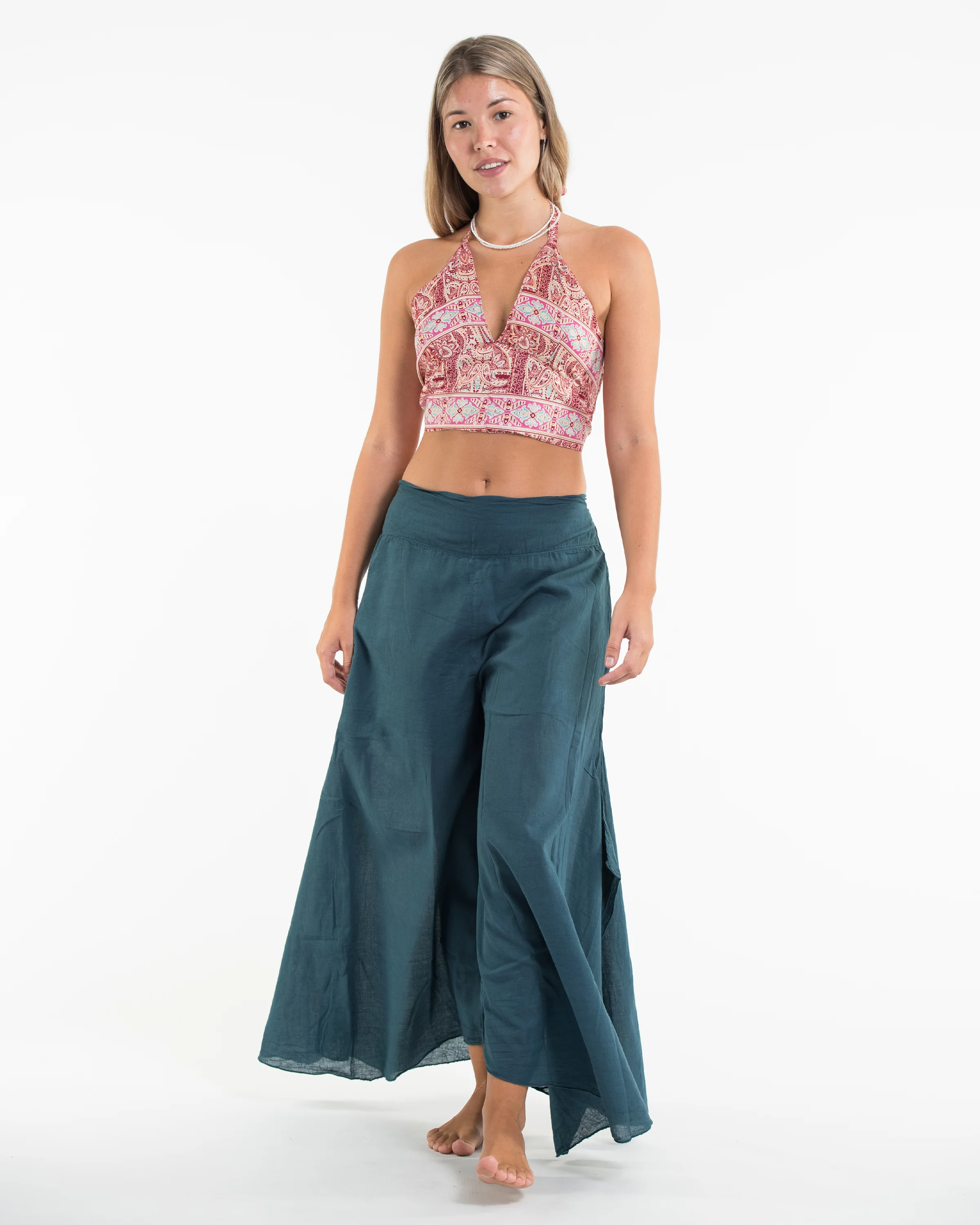 Paisley Halter Crop Top in Saffron Red (Petite) - Image 2