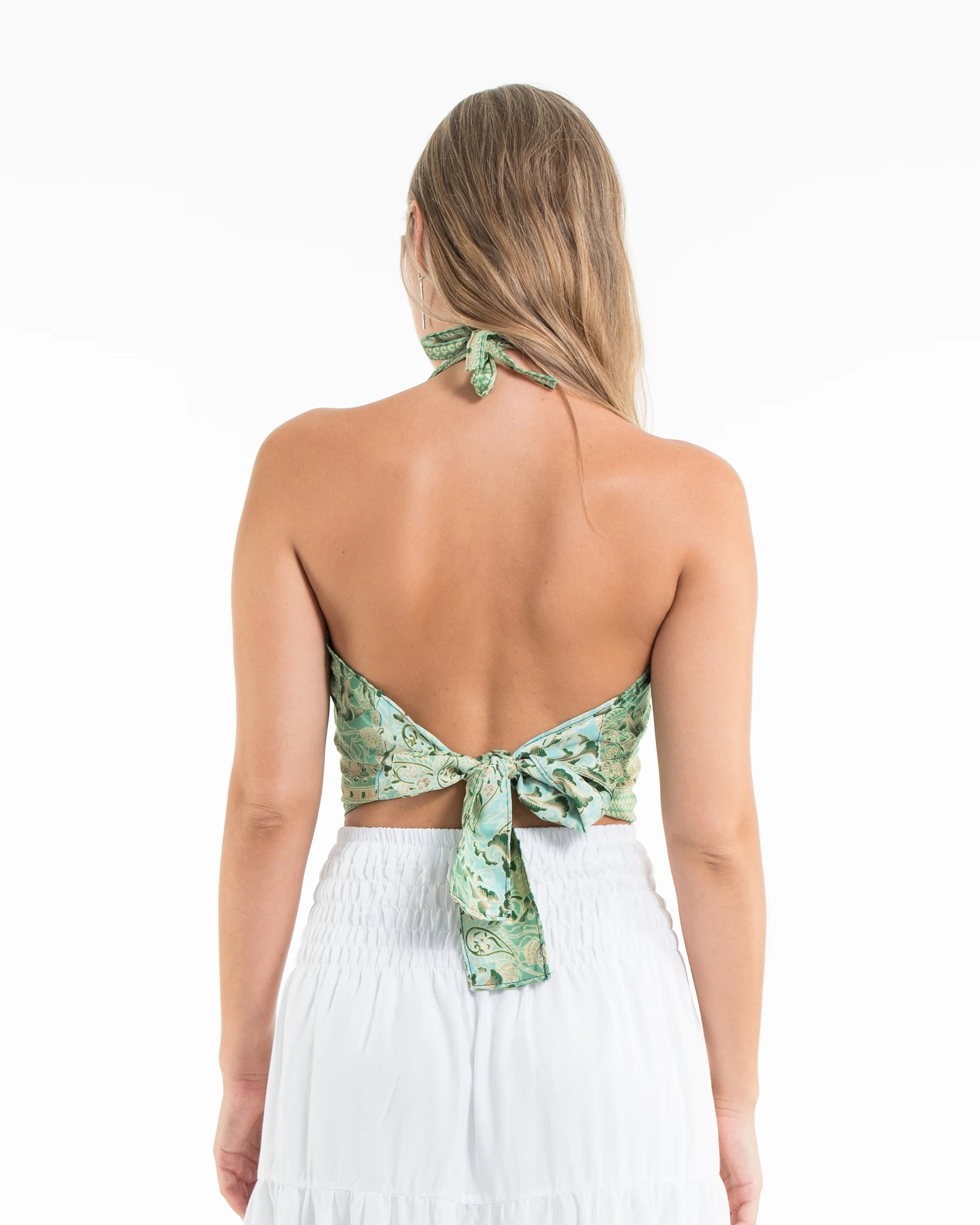 Paisley Halter Crop Top in Serene Sage - Image 3