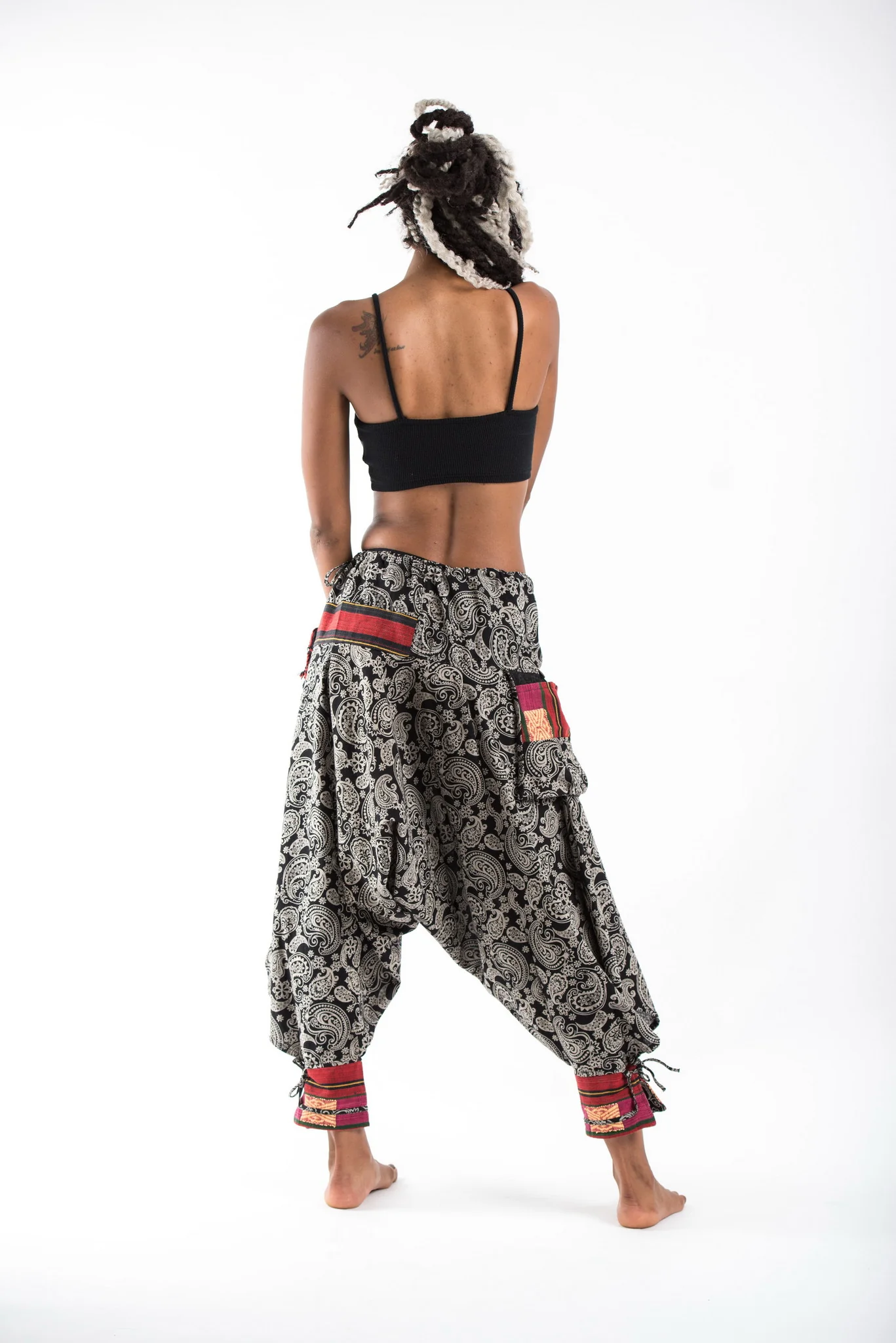 Paisley Hill Tribe Drawstring Women's Harem Pants with Ankle Straps - Image 3