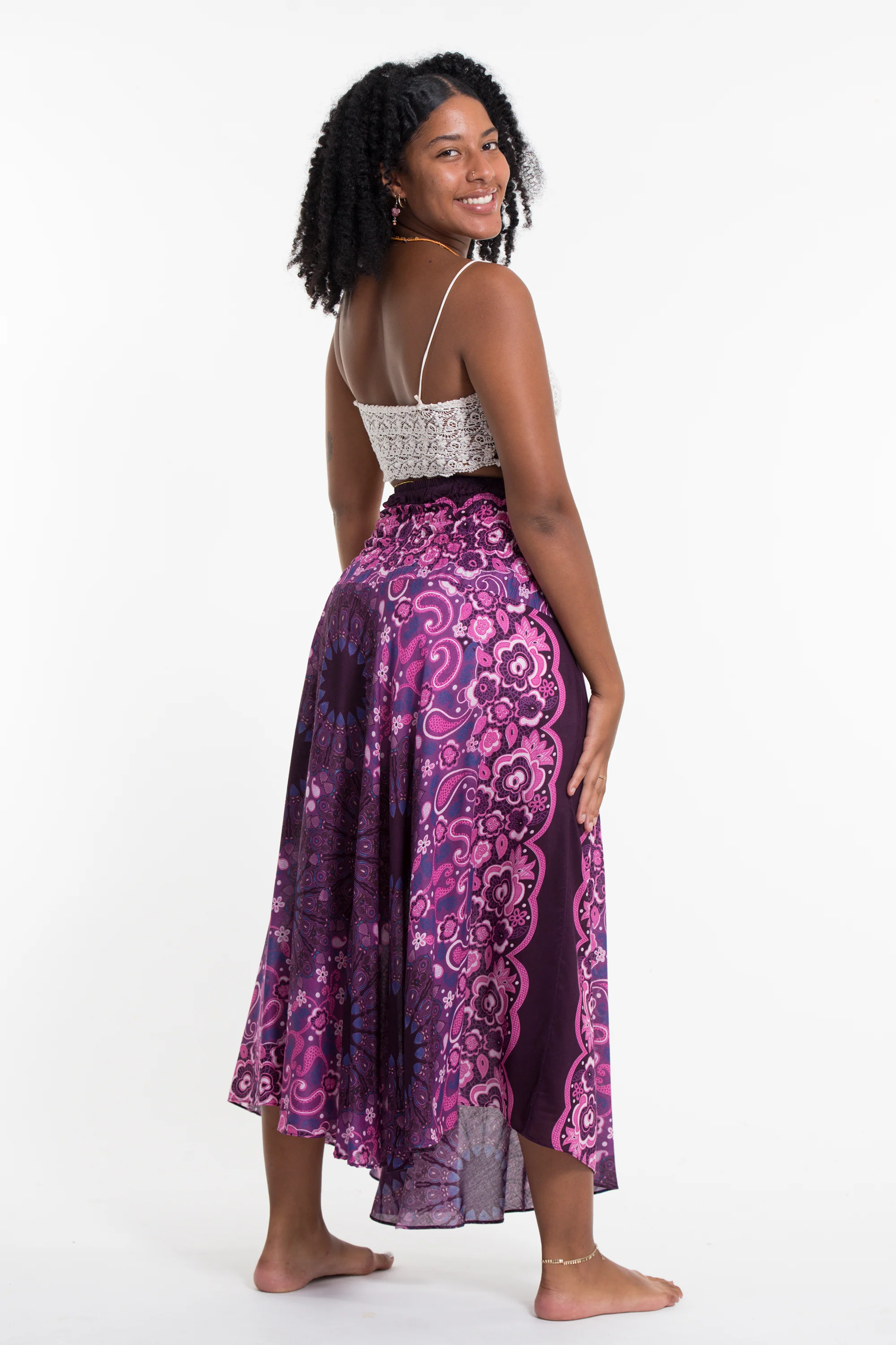 Paisley Mandalas Handkerchief Midi Skirt in Purple - Image 3