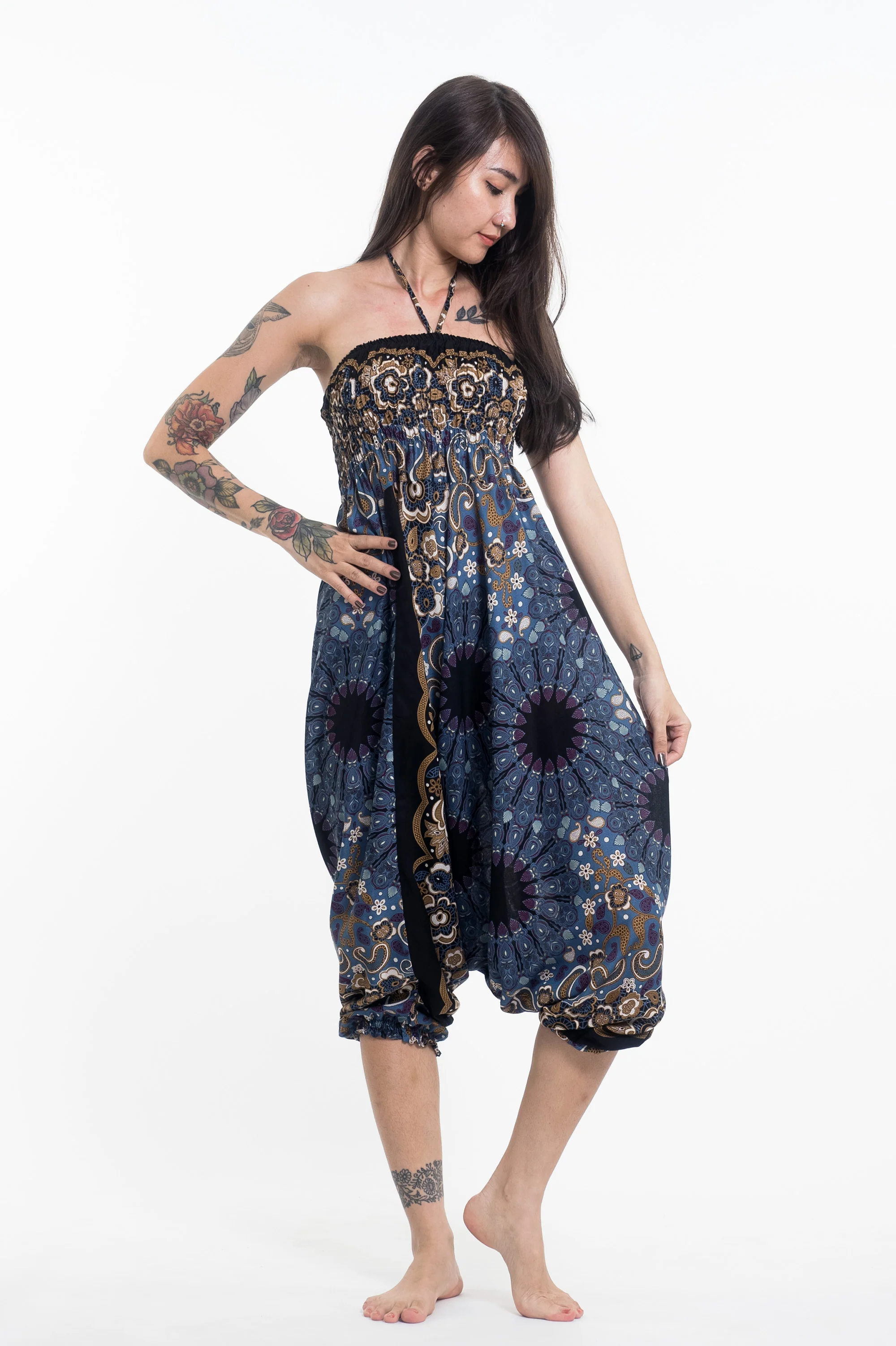 Paisley Mandalas 2-in-1 Jumpsuit Harem Pants in Blue Gray - Image 5