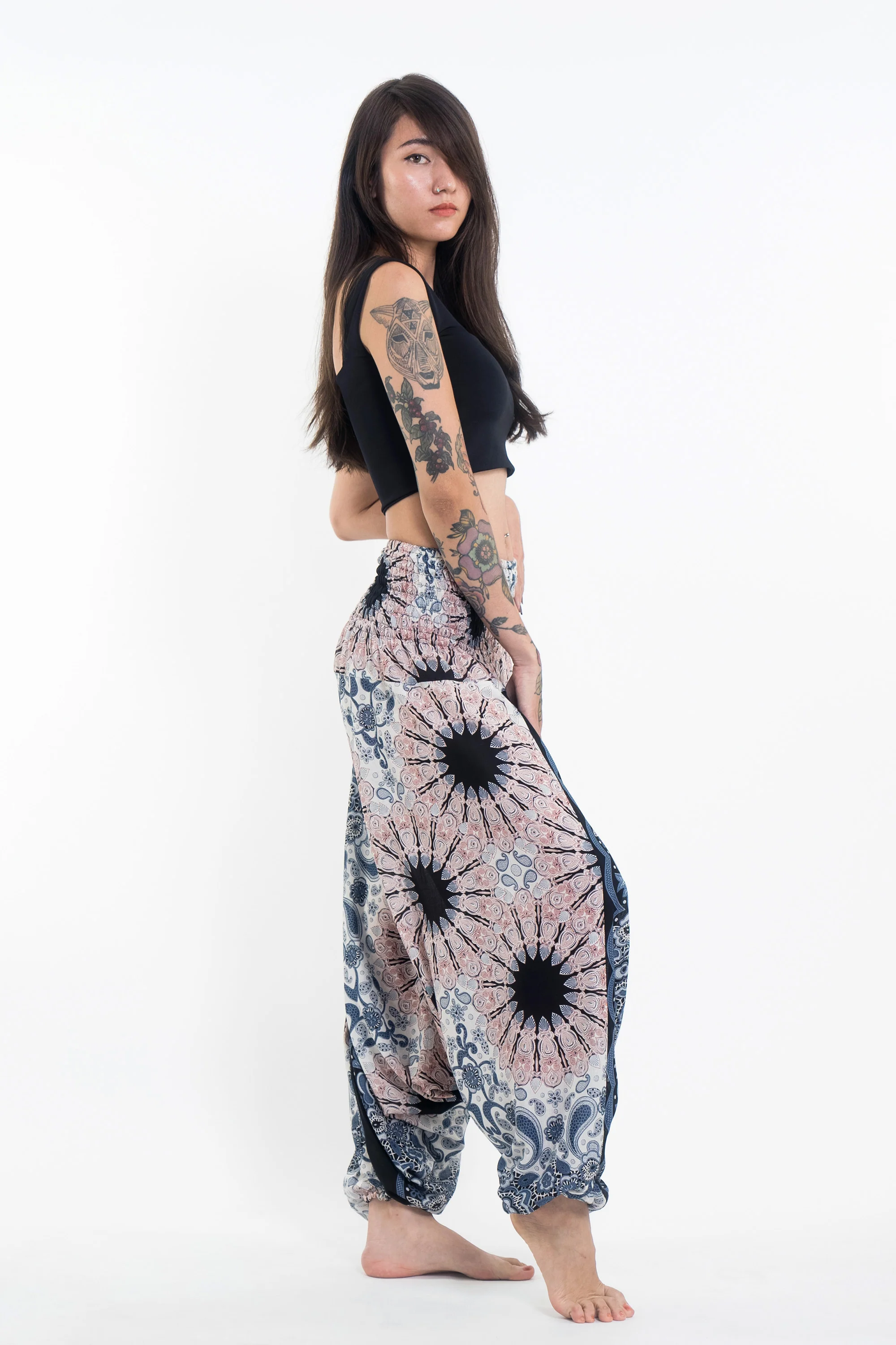 Paisley Mandalas 2-in-1 Jumpsuit Harem Pants in Silver Gray - Image 3
