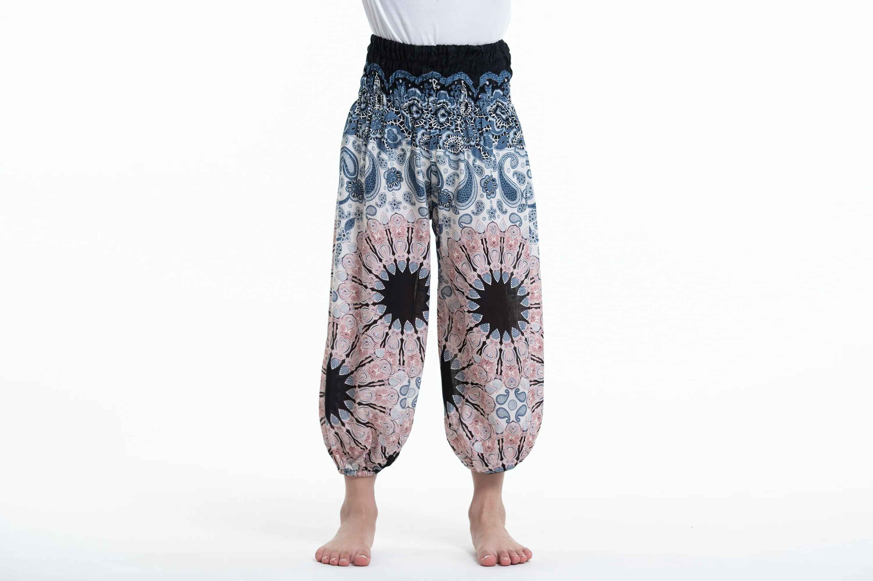 Paisley Mandalas Kids Harem Pants in Silver Gray - Image 2