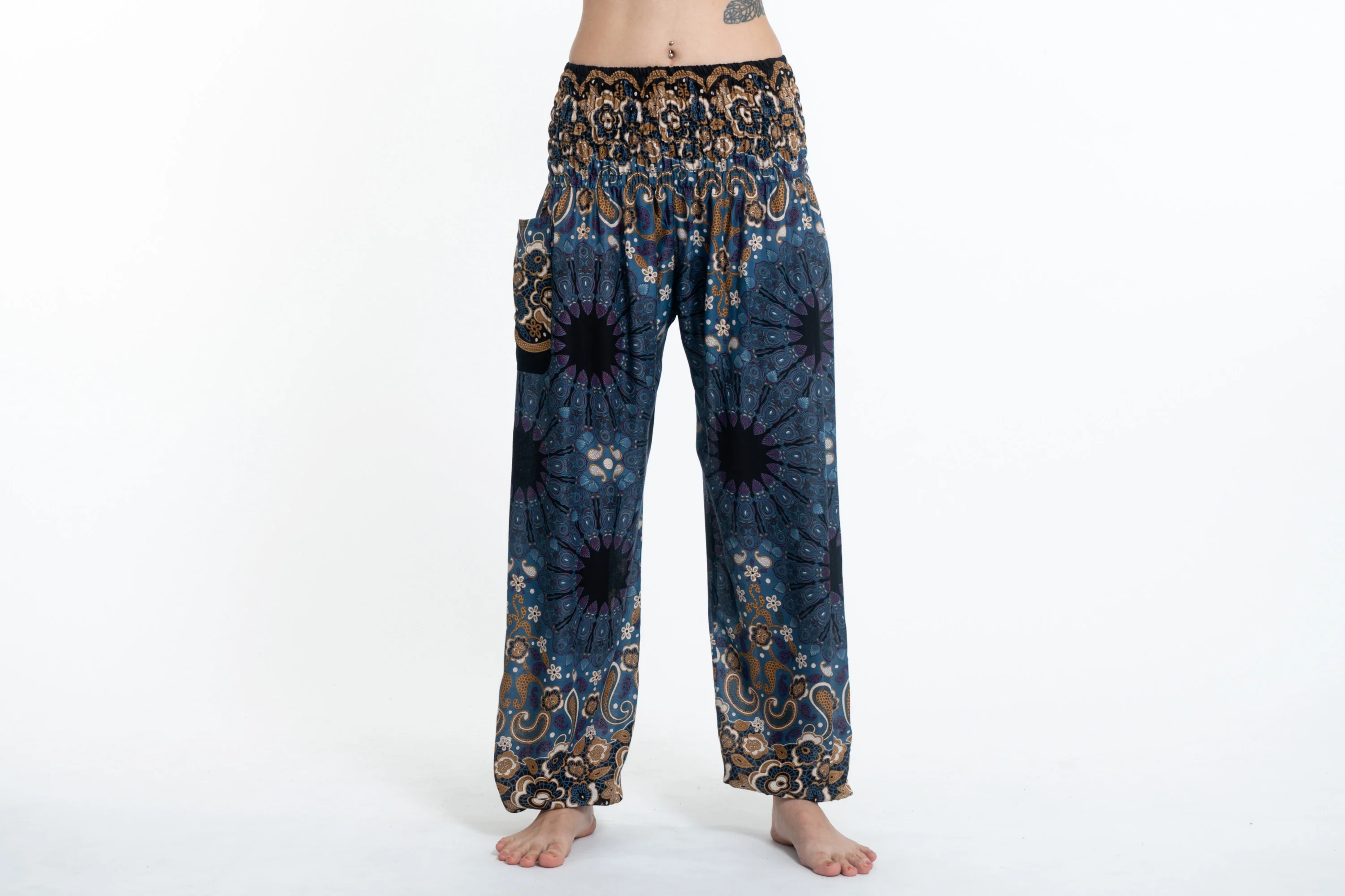 Paisley Mandalas Women's Harem Pants in Blue Gray - Image 2