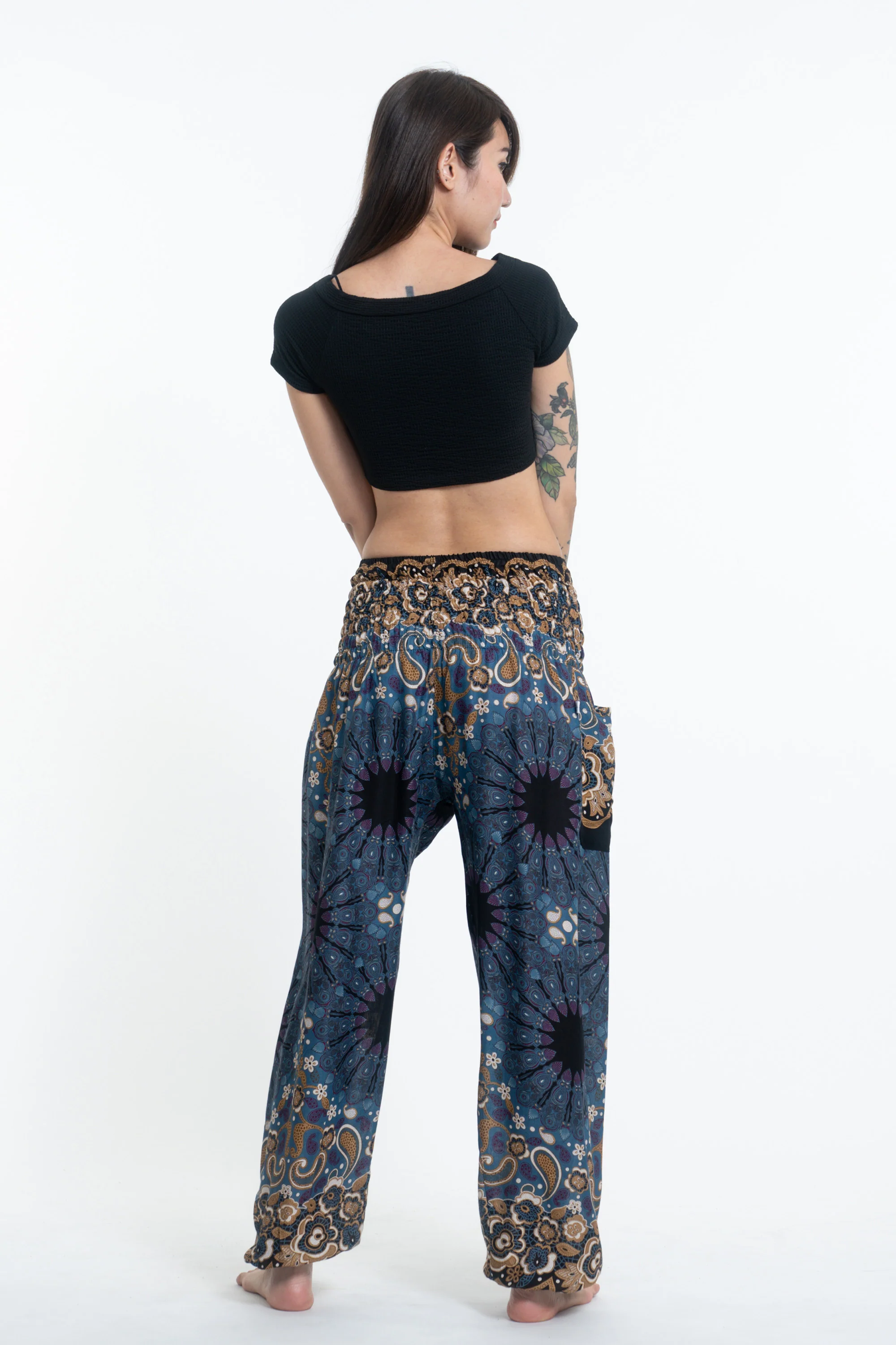Paisley Mandalas Women's Harem Pants in Blue Gray - Image 4