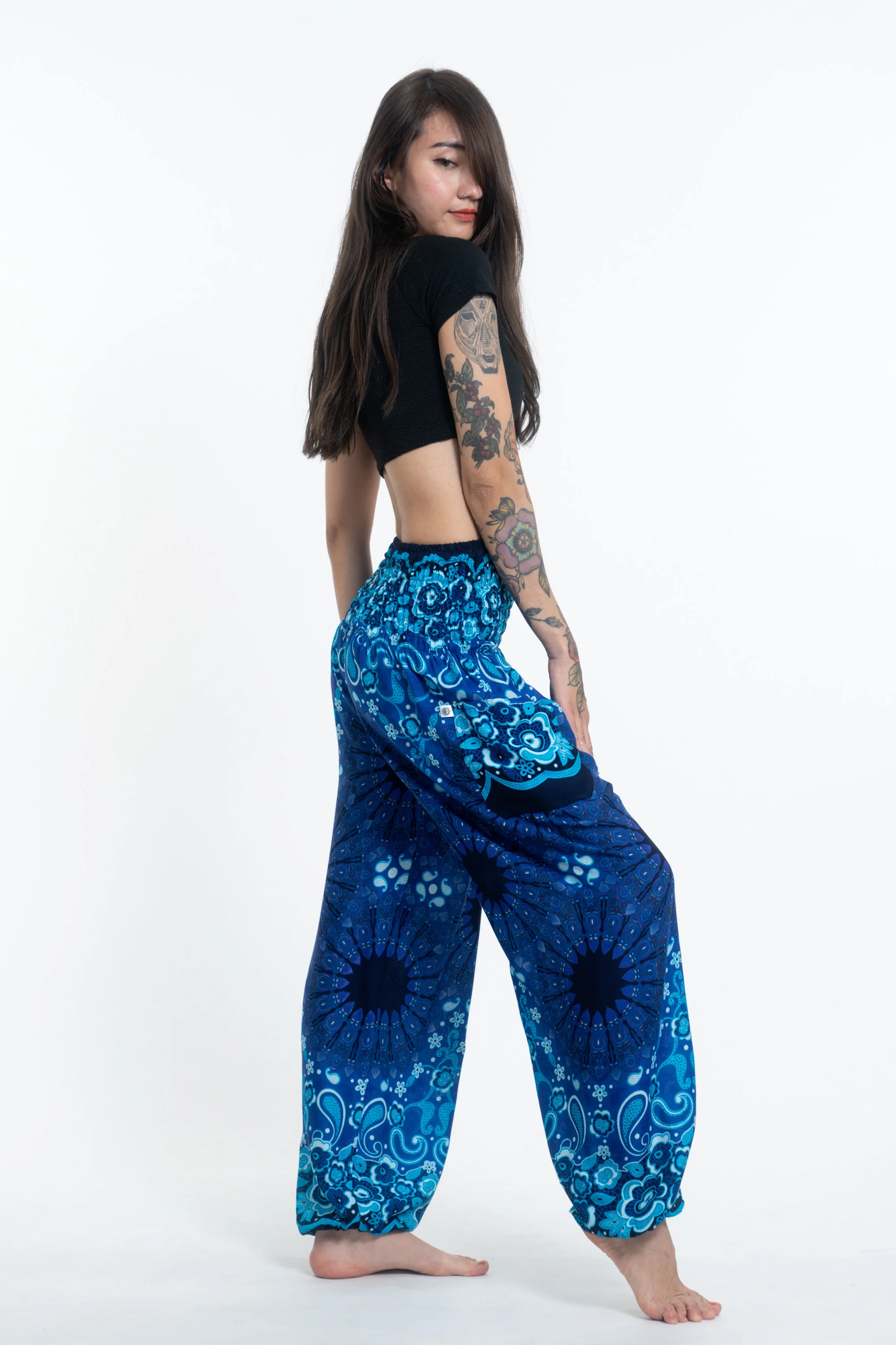 Paisley Mandalas Women's Harem Pants in Blue - Image 3