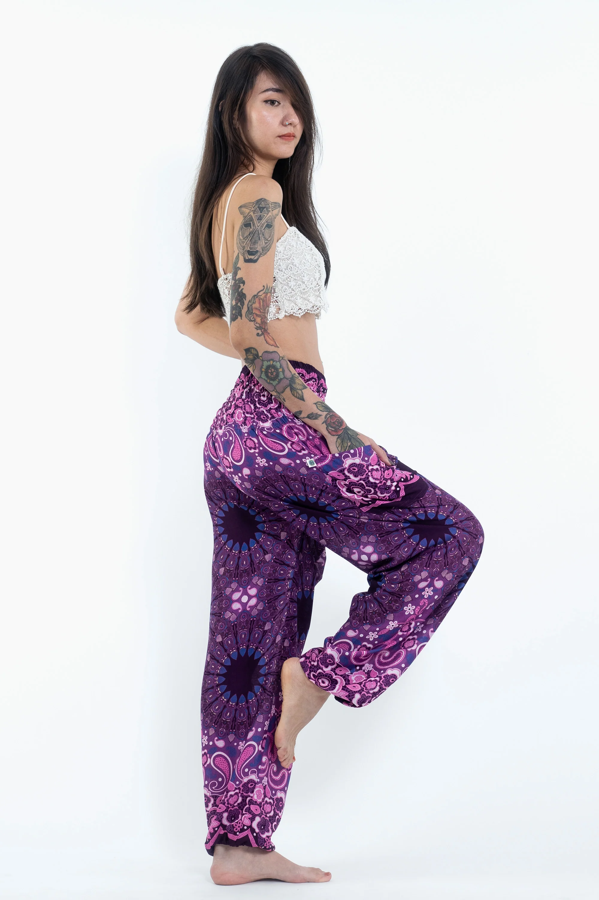 Paisley Mandalas Women's Harem Pants in Purple - Image 3