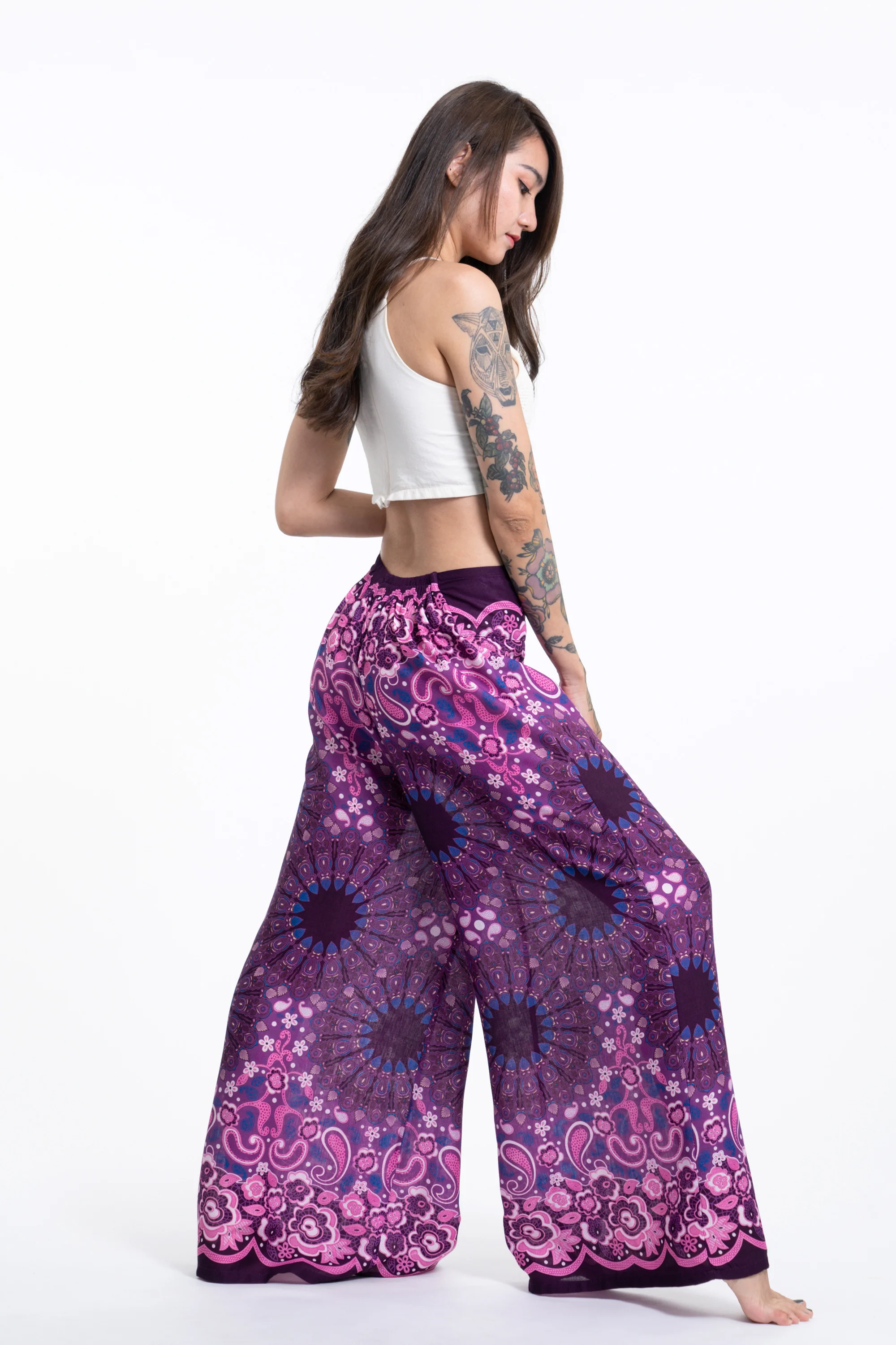 Paisley Mandalas Palazzo Style Harem Pants in Purple - Image 3