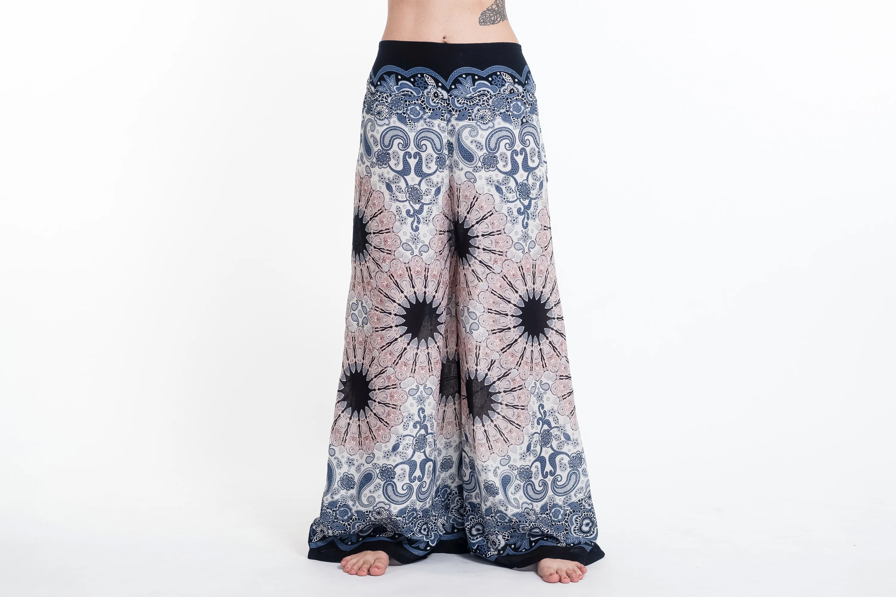 Paisley Mandalas Palazzo Style Harem Pants in Silver Gray - Image 2