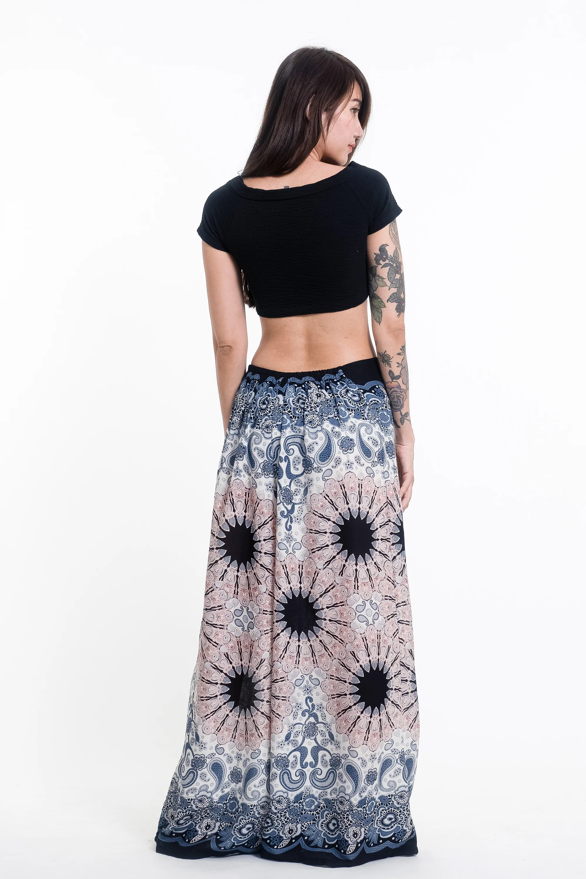 Paisley Mandalas Palazzo Style Harem Pants in Silver Gray - Image 4