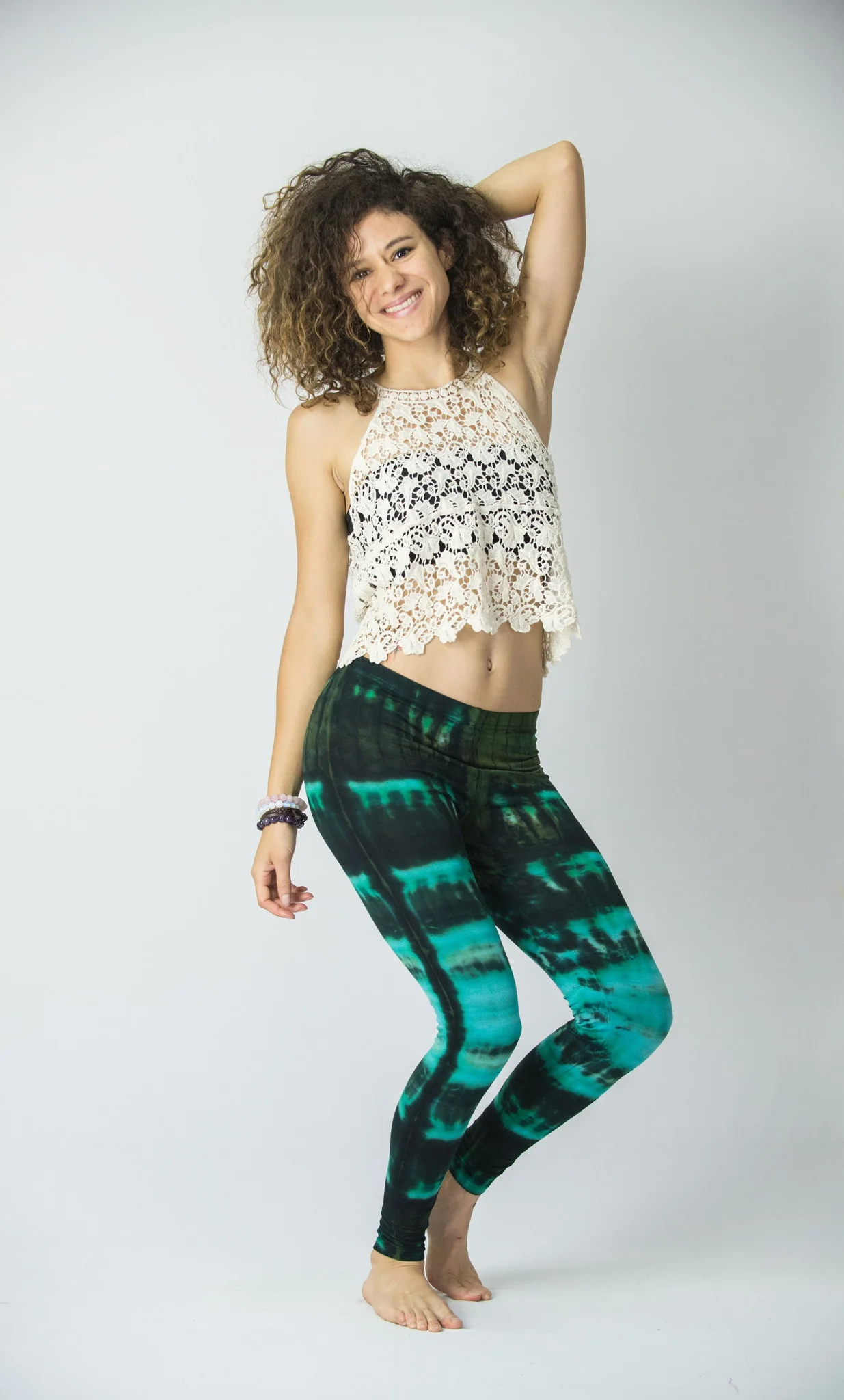 Patch Dye Tie Dye Cotton Leggings in Turquoise
