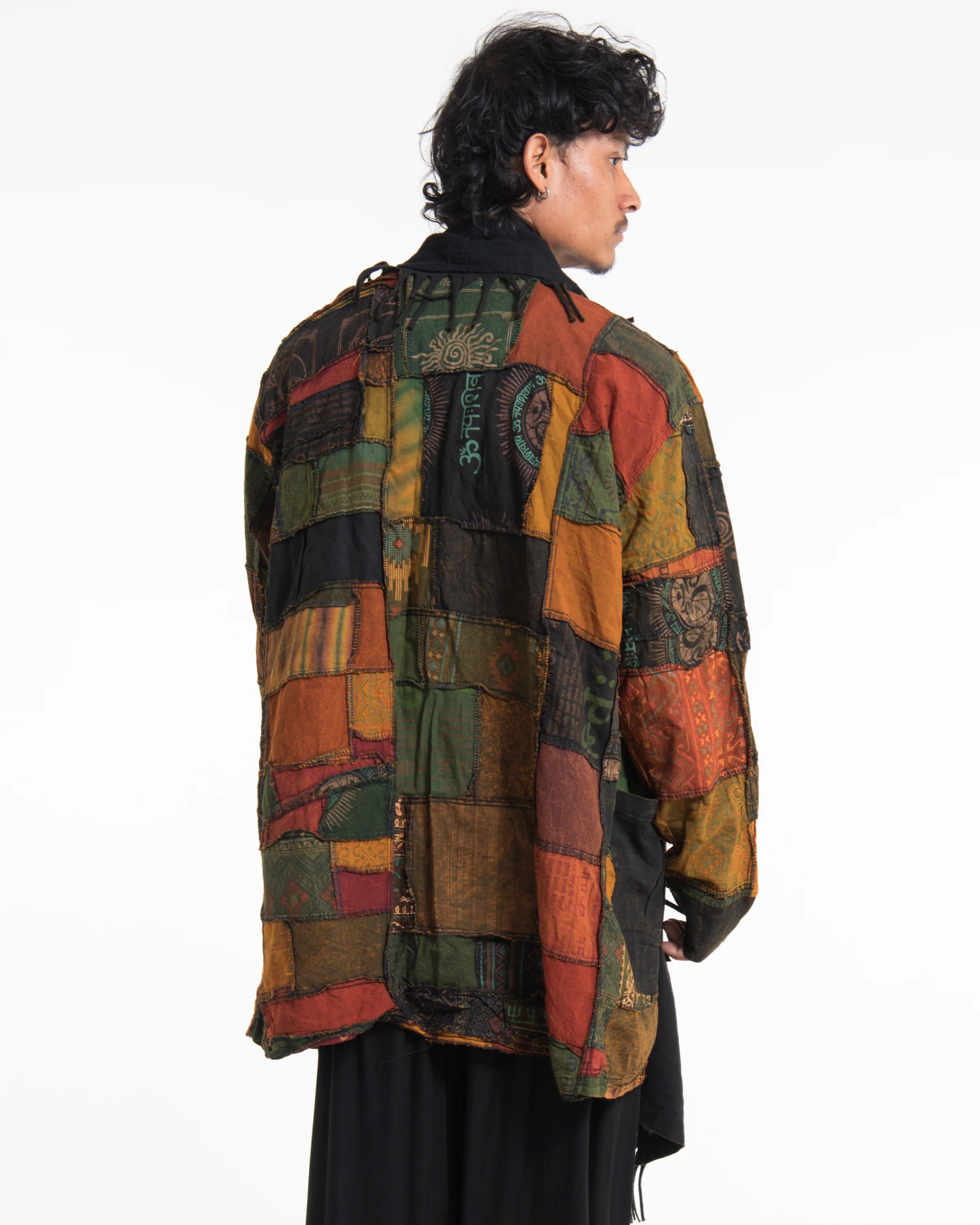 Patchwork Cloak Jacket | Stonewash Drape in Black - Image 3