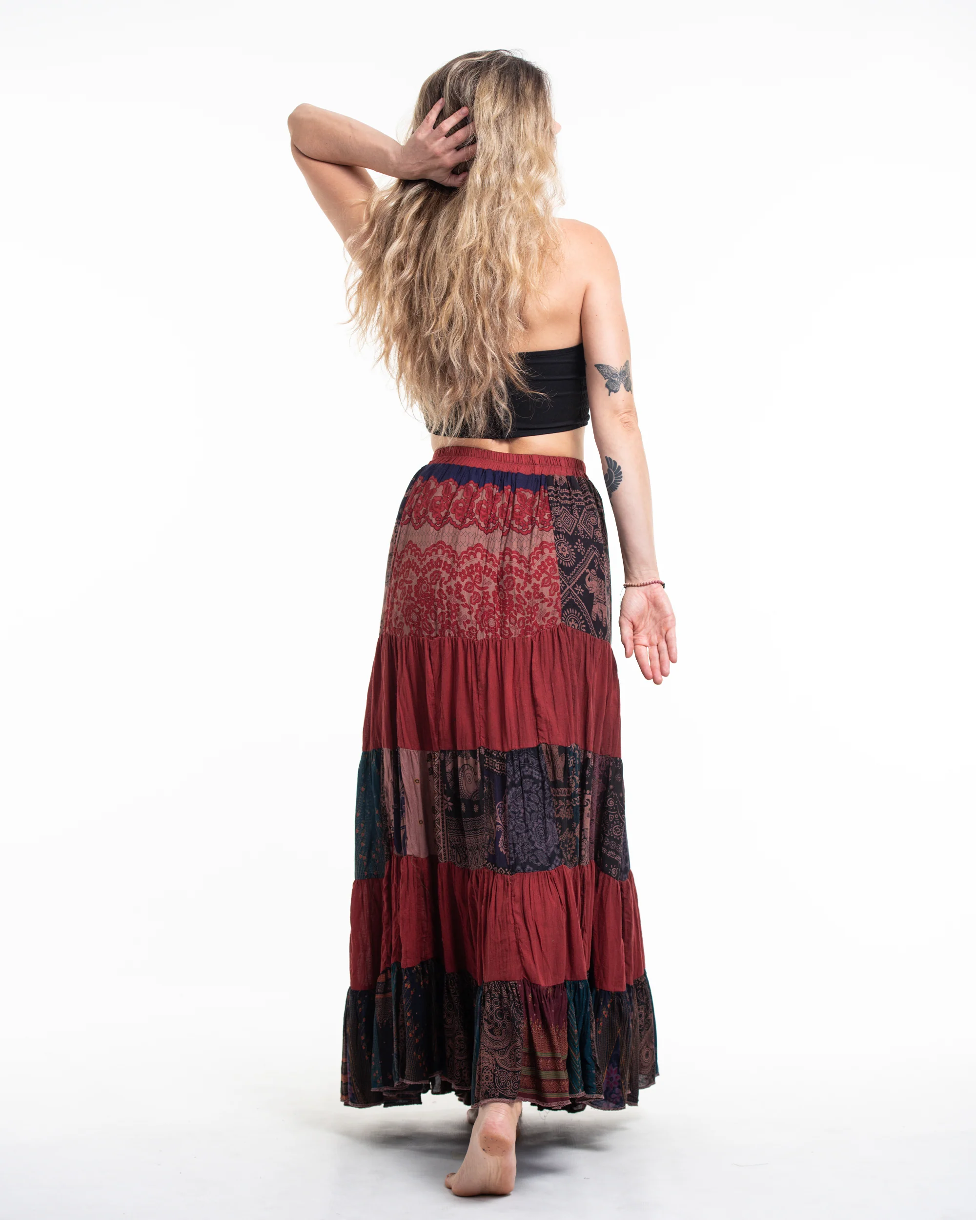 Patchwork Long Skirt in Brick - Image 4