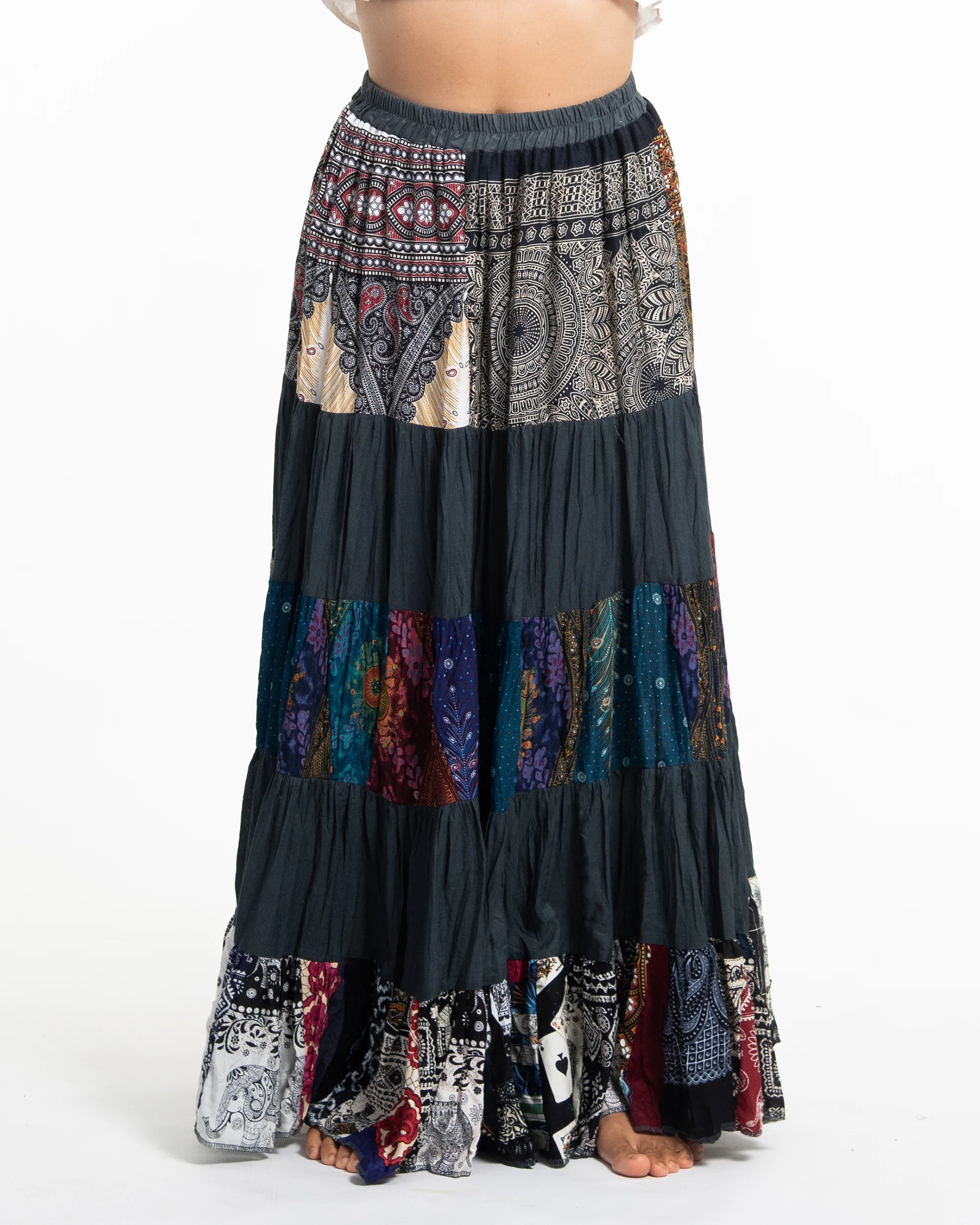 Patchwork Long Skirt in Dark Gray - Image 2