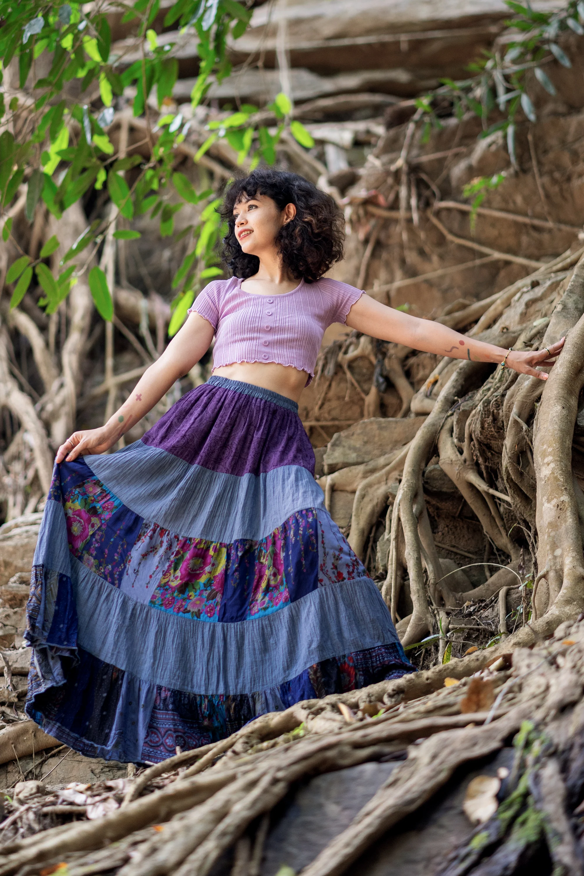 Patchwork Long Skirt in Gray - Image 5
